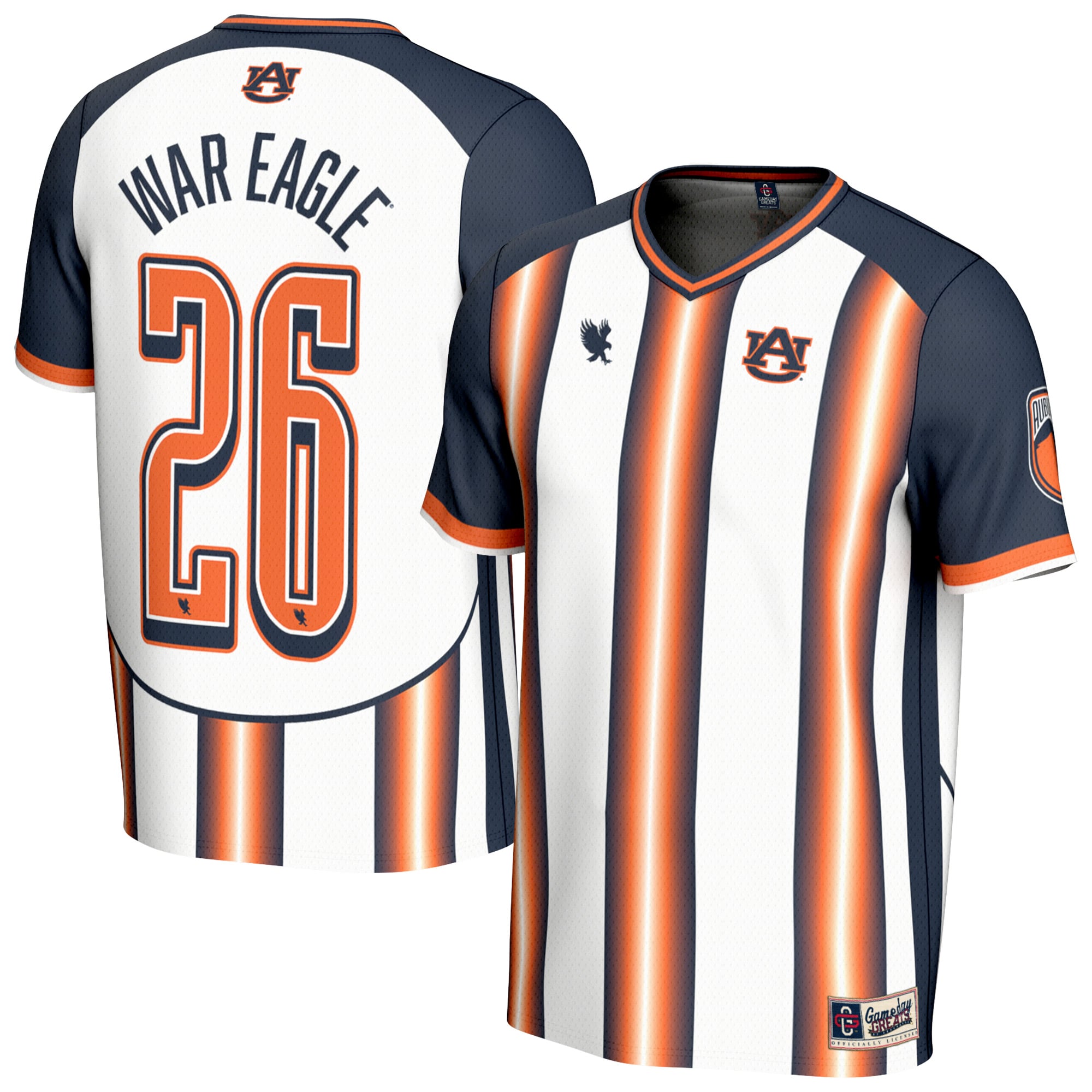 Auburn Tigers Youth War Eagle Commemorative Fashion Soccer Jersey White - front and back view