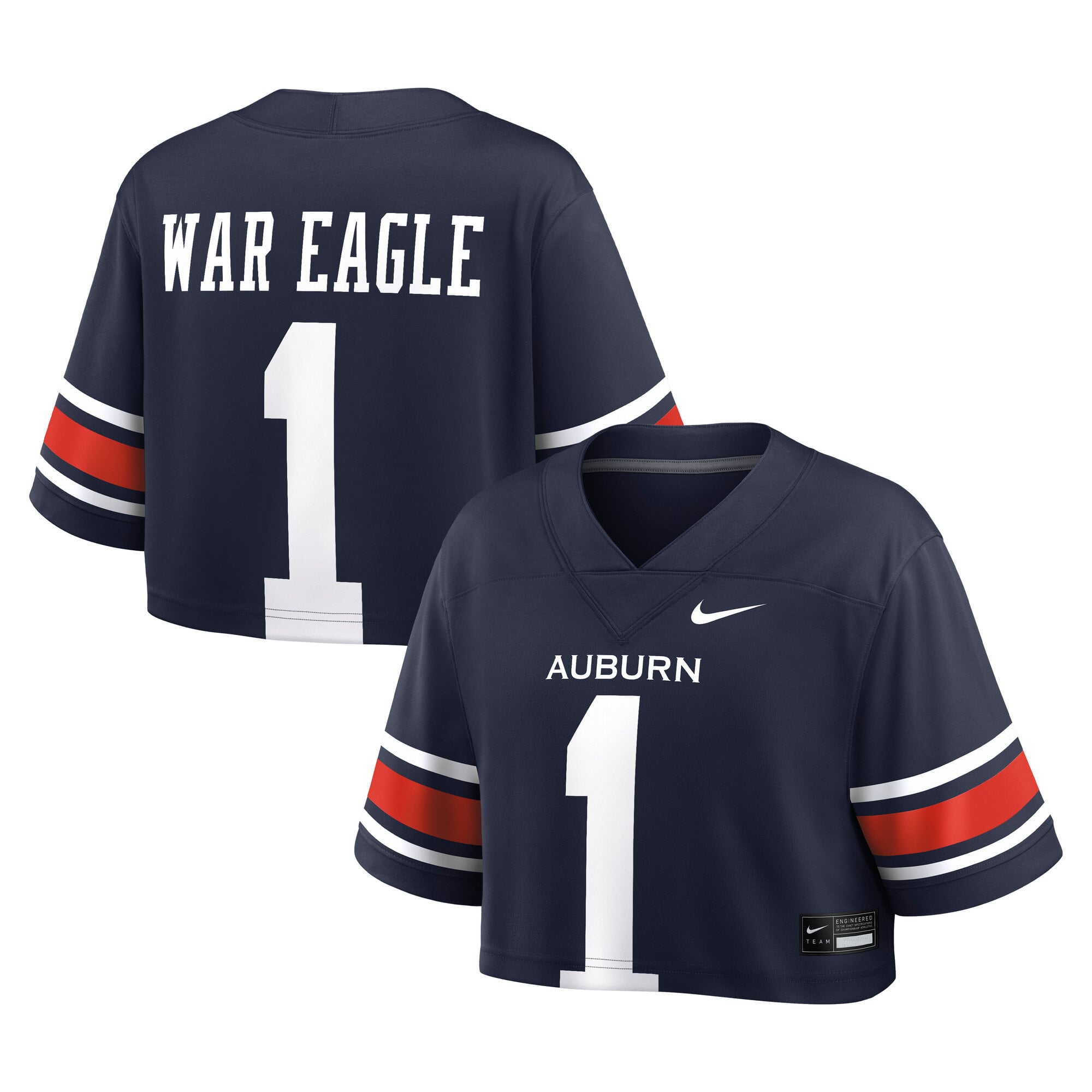 Auburn Tigers Women's Crop Top Jersey Navy - front and back view