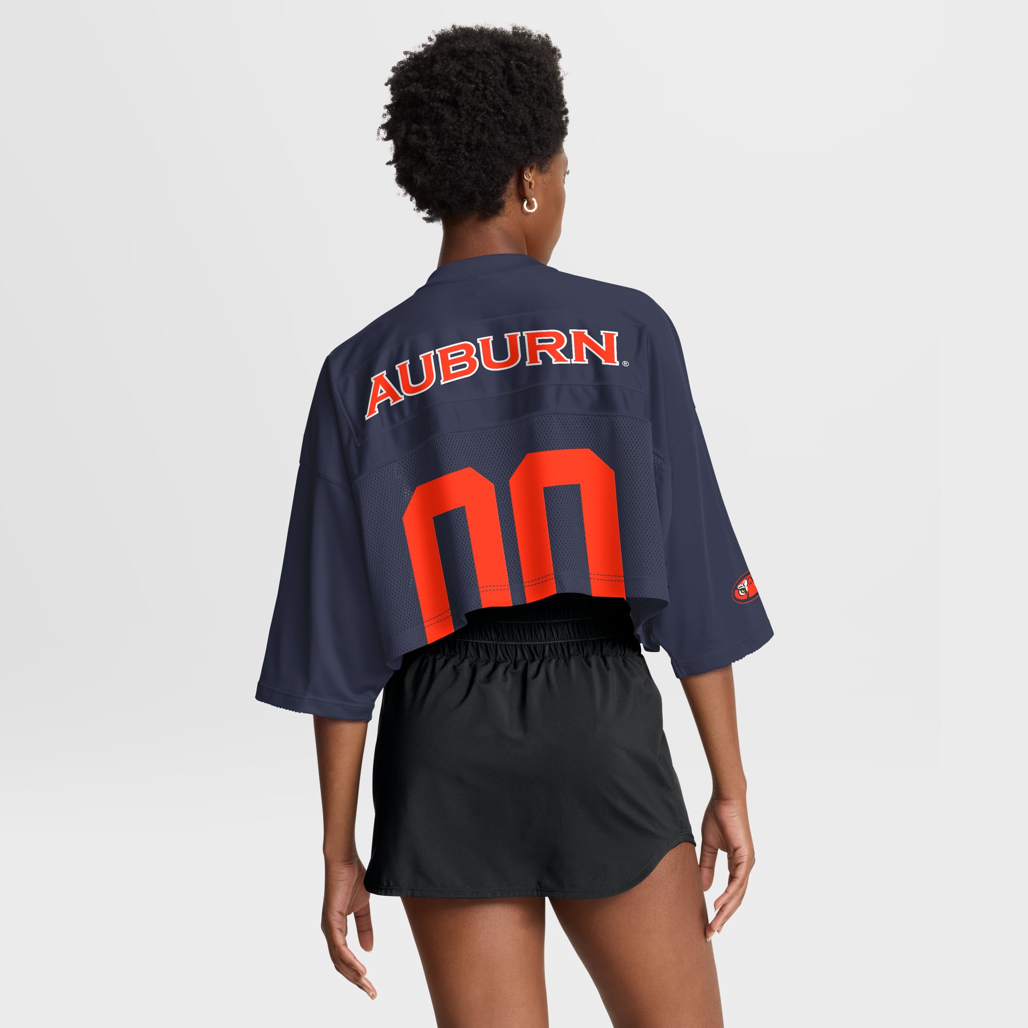 Auburn Tigers Women's Cropped Mesh Fashion Jersey Navy - model back view