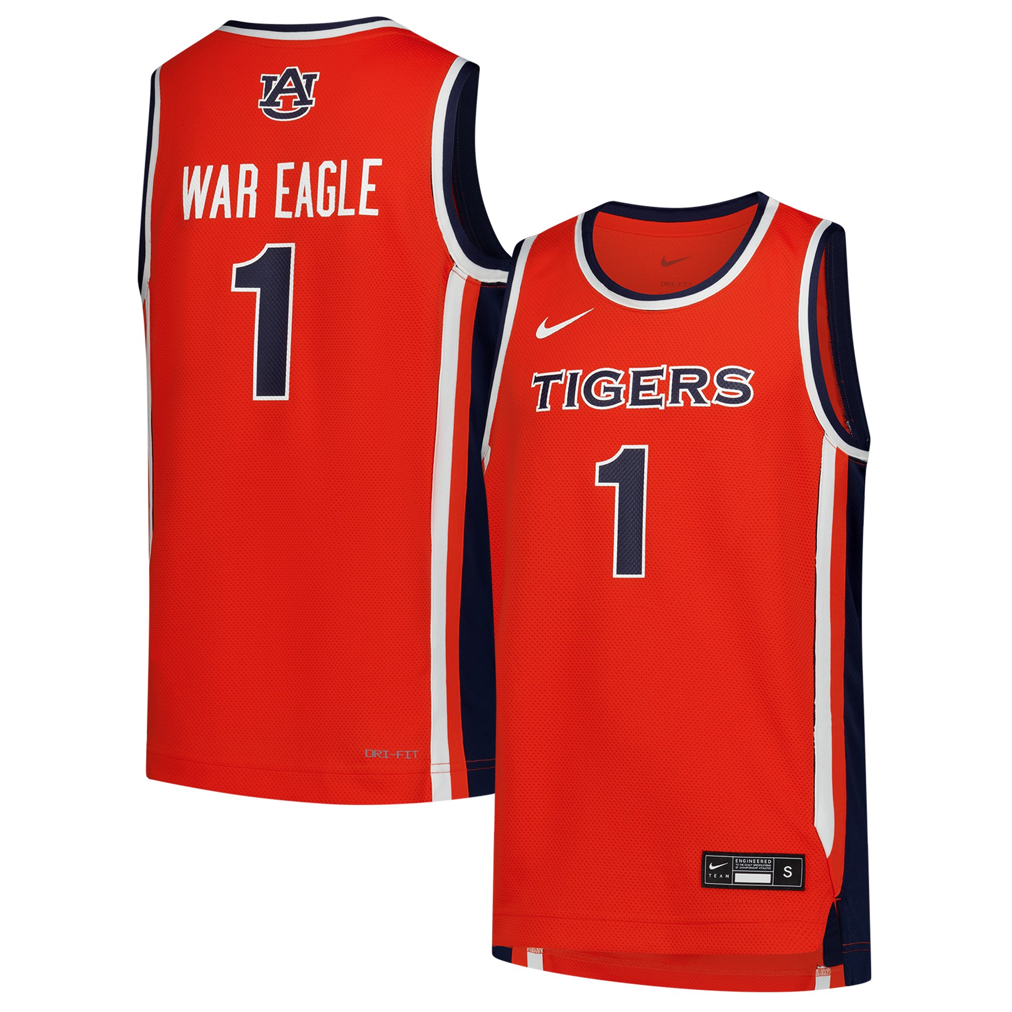 #1 Auburn Tigers Youth Basketball Jersey Orange - front and back view