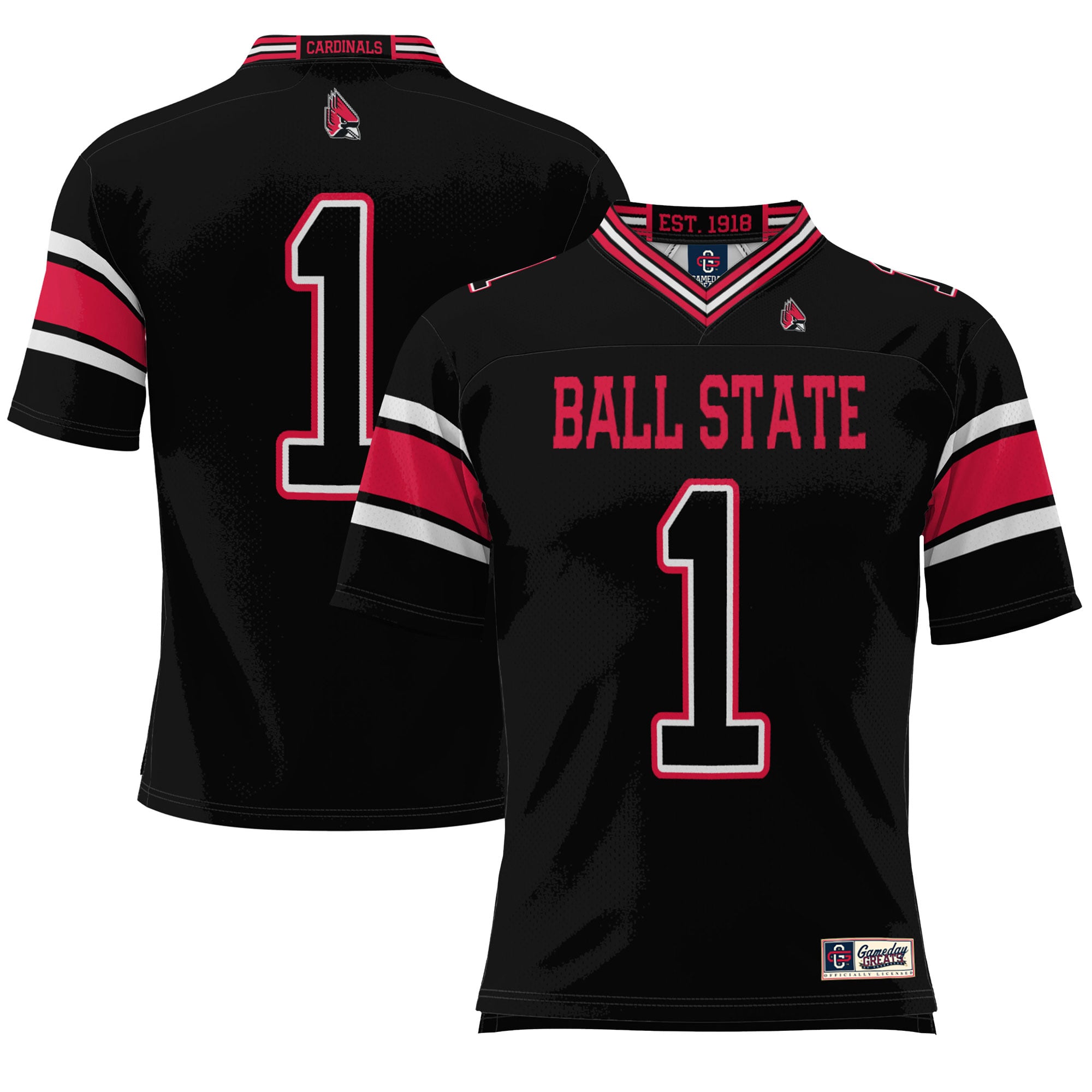 #1 Ball State Cardinals Endzone Football Jersey Black - front view