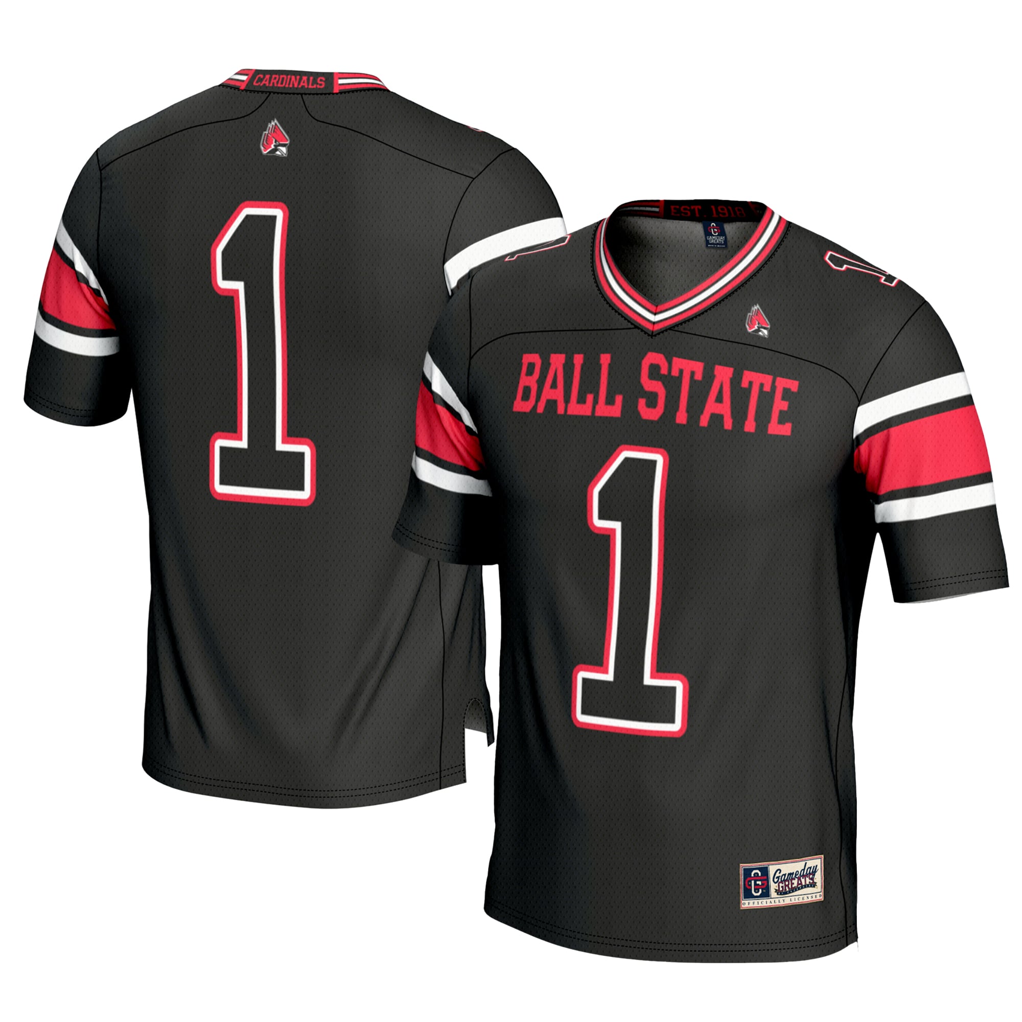 #1 Ball State Cardinals Football Jersey Black - front and back view