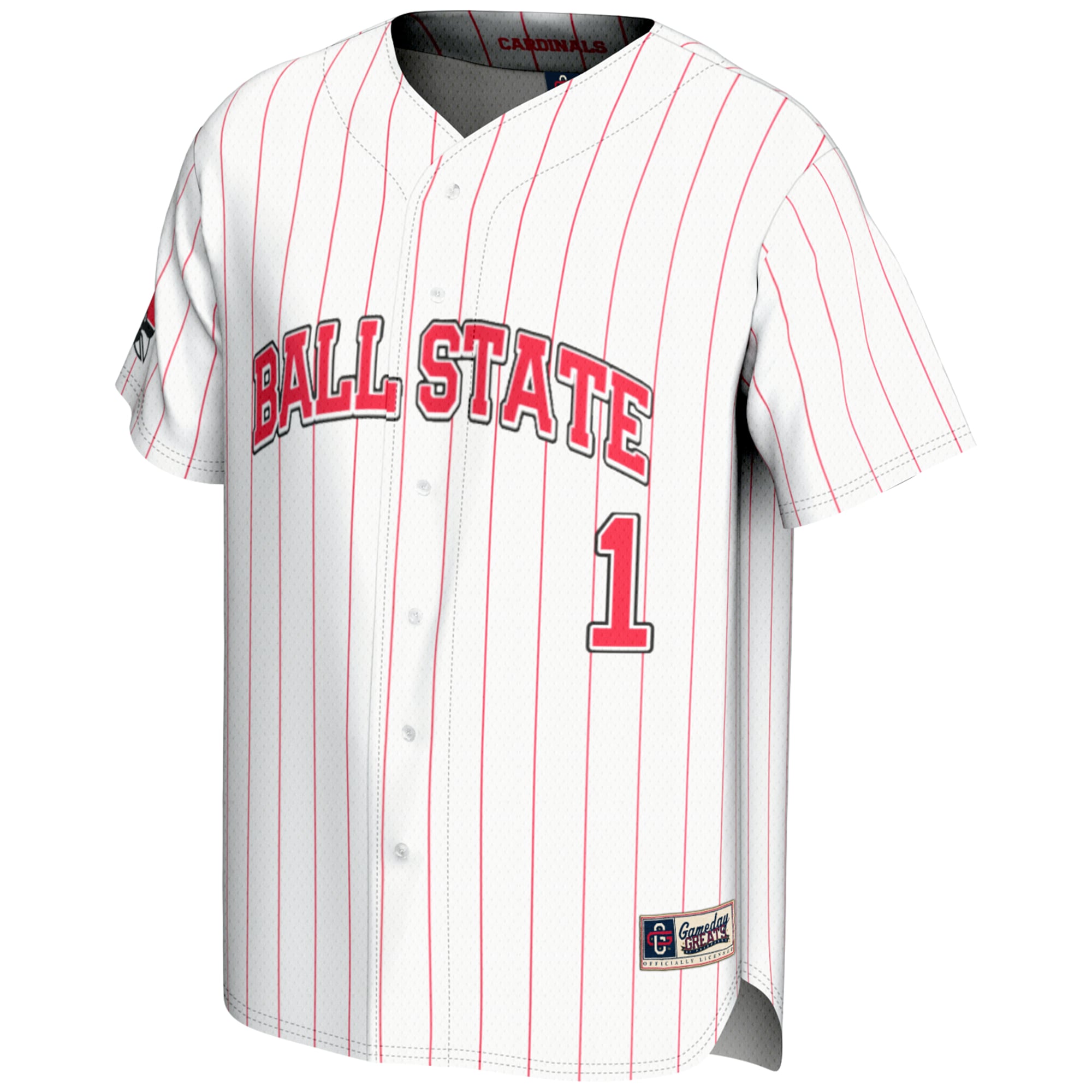 #1 Ball State Cardinals Lightweight Baseball Fashion Jersey White - front view