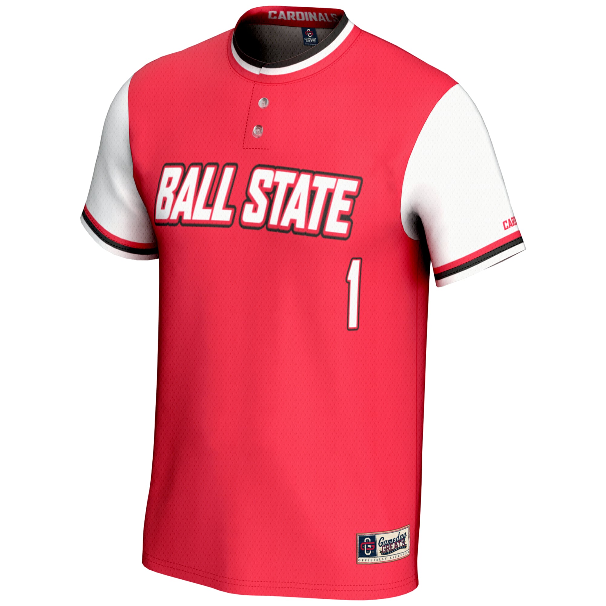 #1 Ball State Cardinals Unisex Lightweight Softball Jersey Cardinal - front view