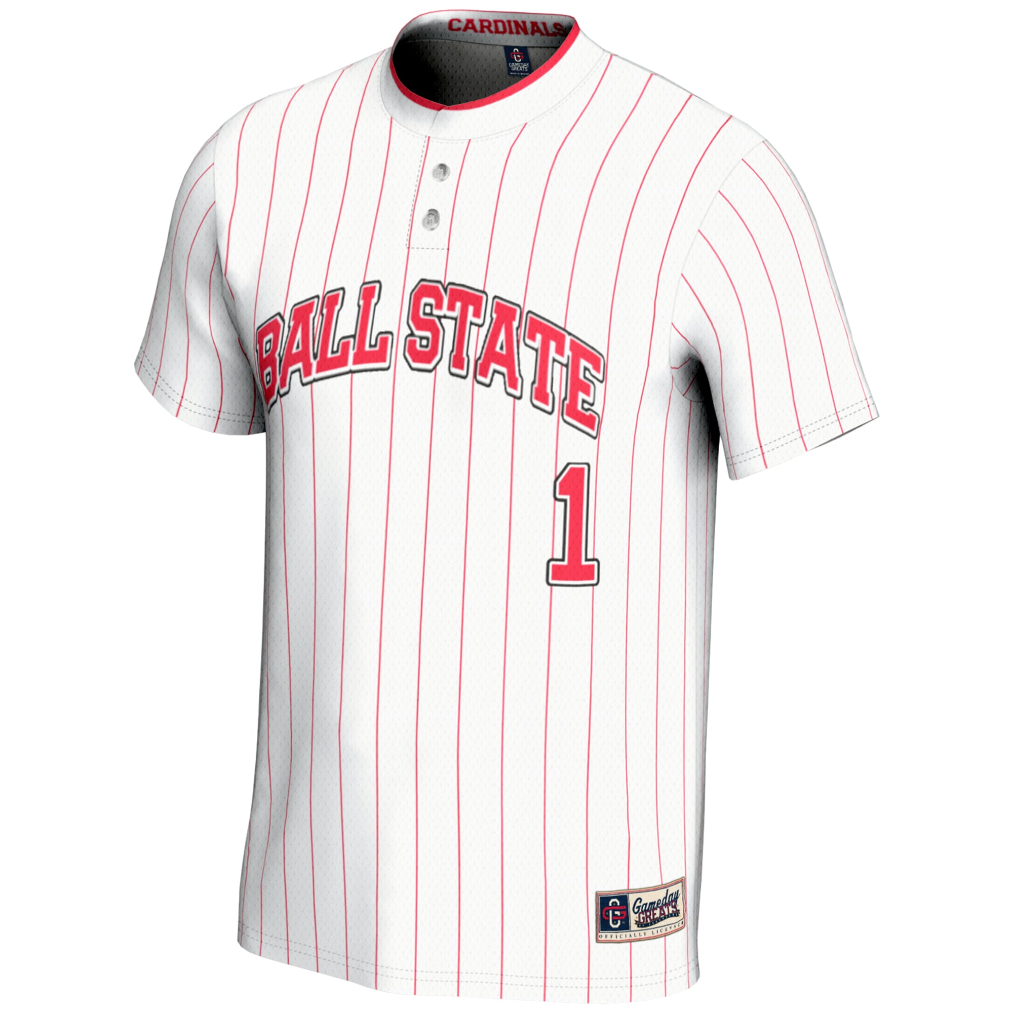 #1 Ball State Cardinals Unisex Lightweight Softball Jersey White - front view