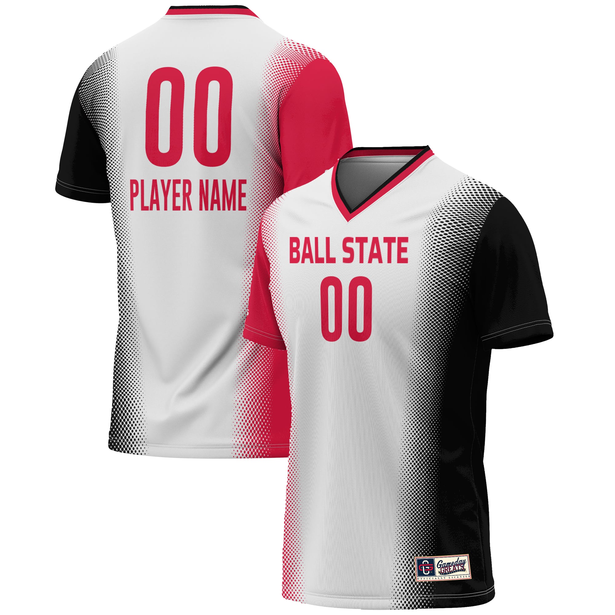 Ball State Cardinals Youth Lightweight Women's Soccer Jersey White - front and back view