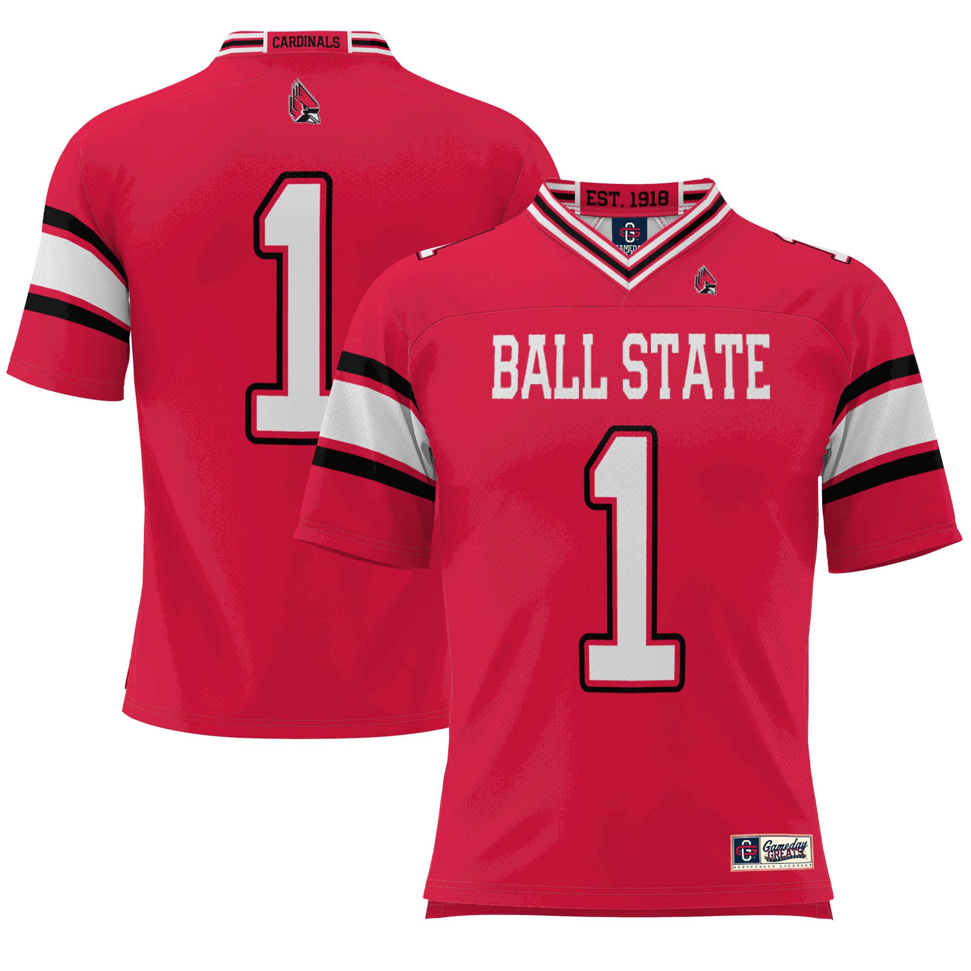 #1 Ball State Cardinals Youth Endzone Football Jersey Cardinal - front view