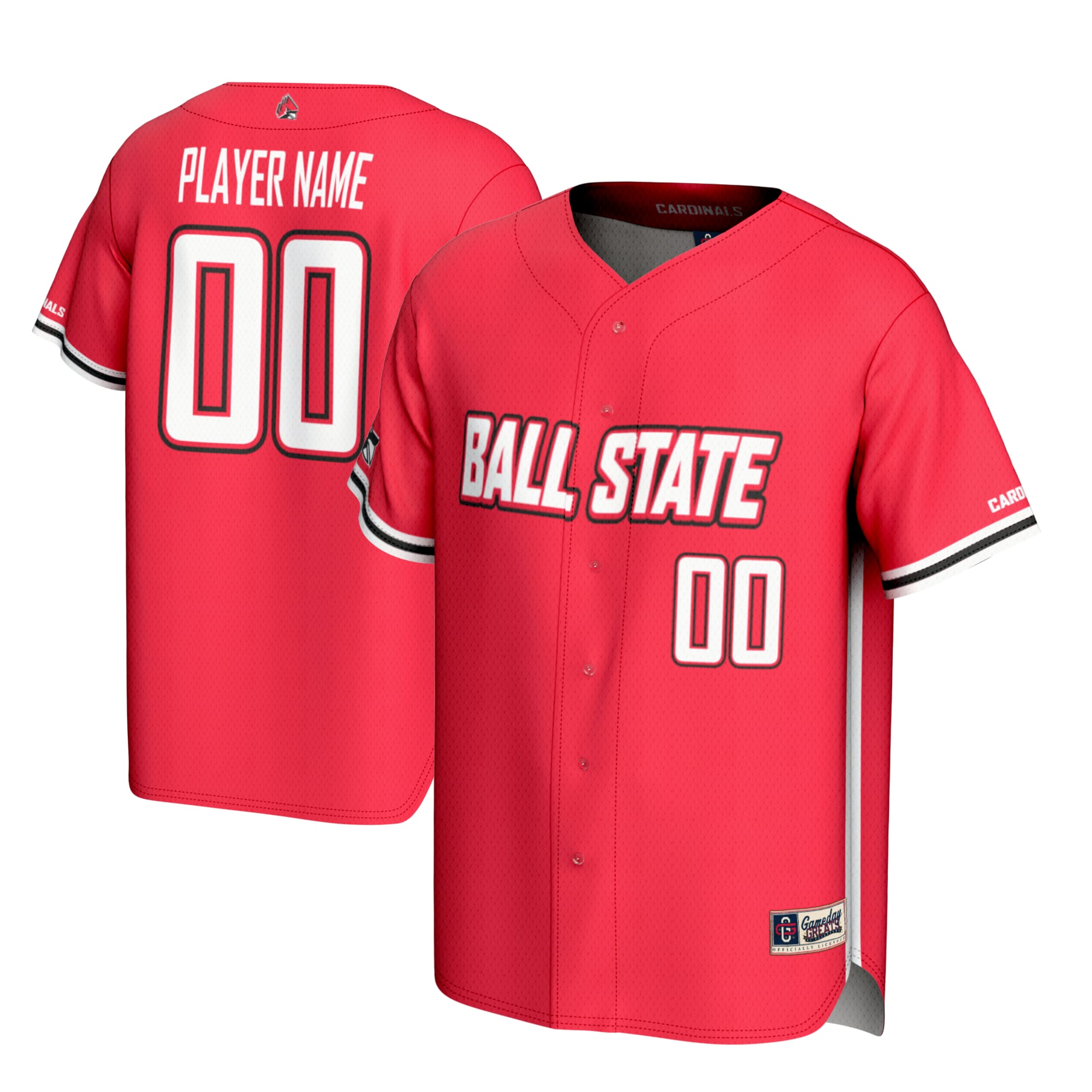 Ball State Cardinals Youth Lightweight Baseball Jersey Cardinal - front and back view
