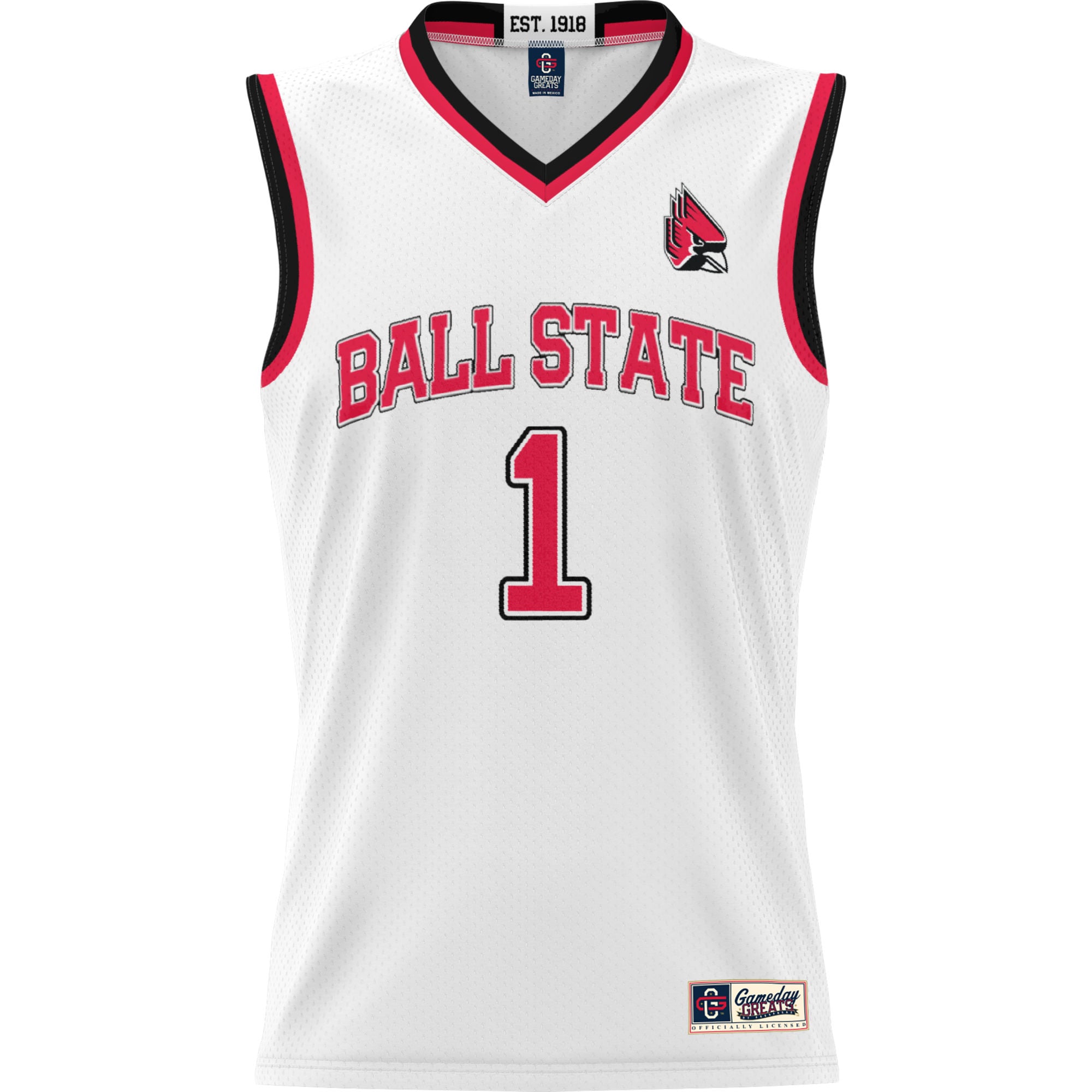#1 Ball State Cardinals Youth Lightweight Basketball Jersey White - front view