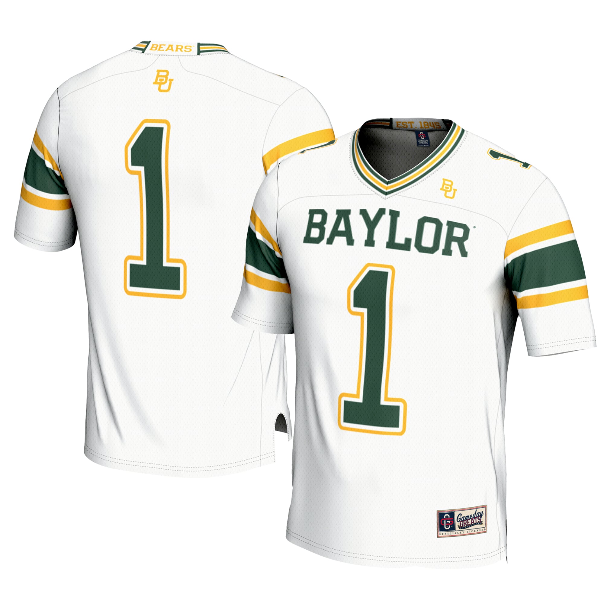 #1 Baylor Bears Football Jersey White - front and back view