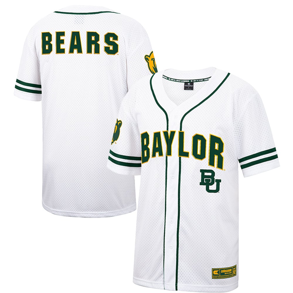 Baylor Bears Free Spirited Mesh Button-Up Baseball Jersey White - front and back view