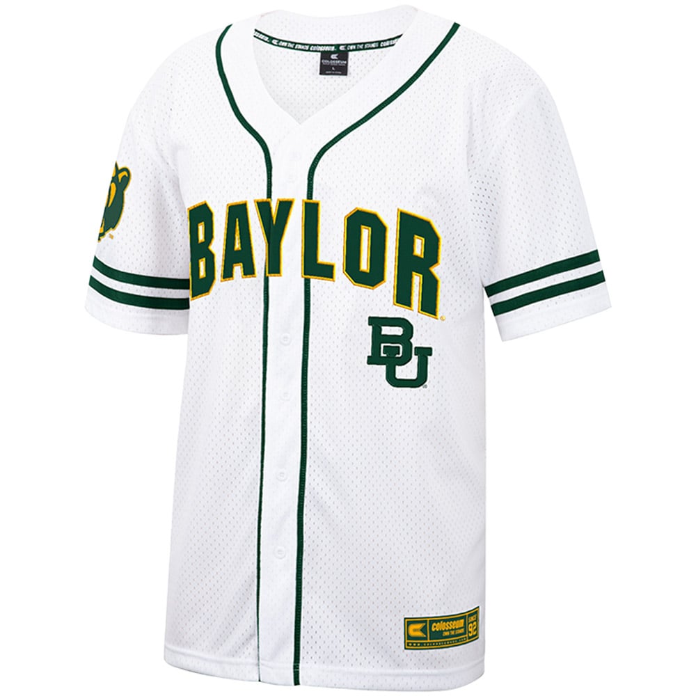 Baylor Bears Free Spirited Mesh Button-Up Baseball Jersey White - front view