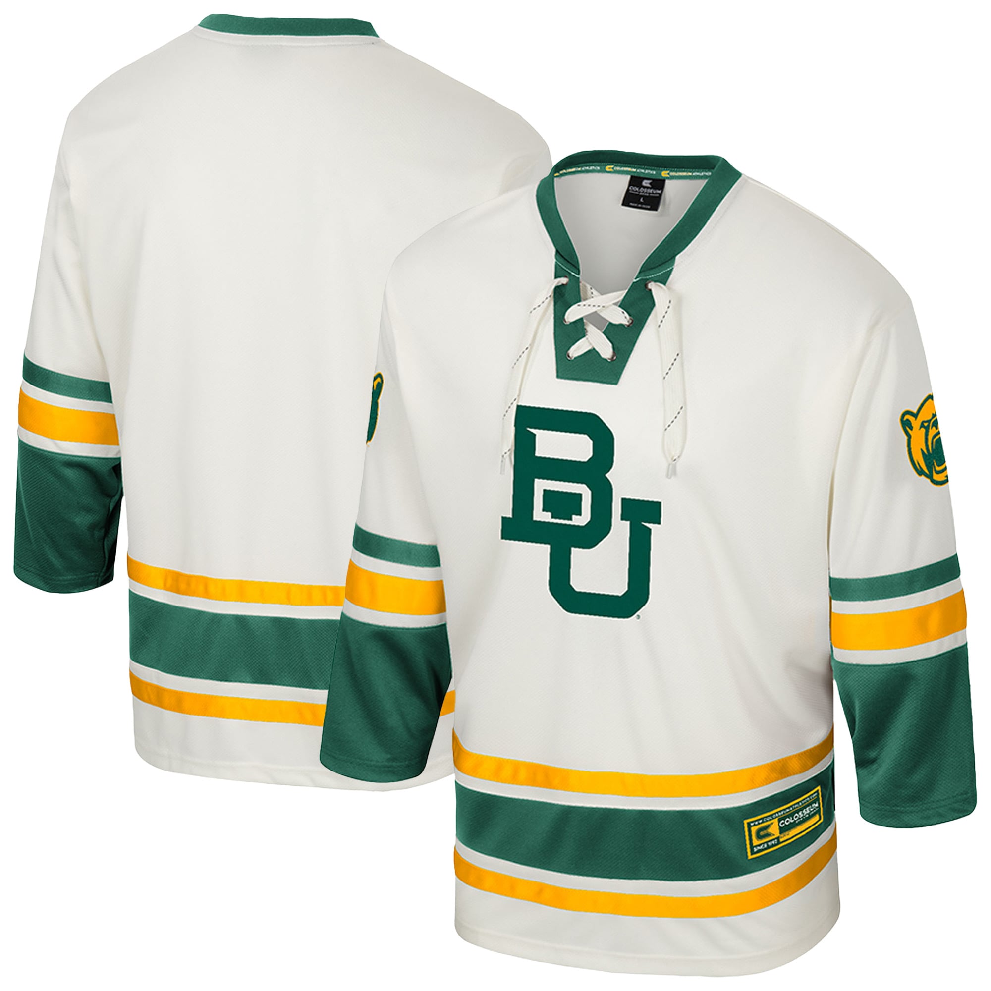 Baylor Bears Puck Proud Fashion Hockey Jersey Cream - front and back view