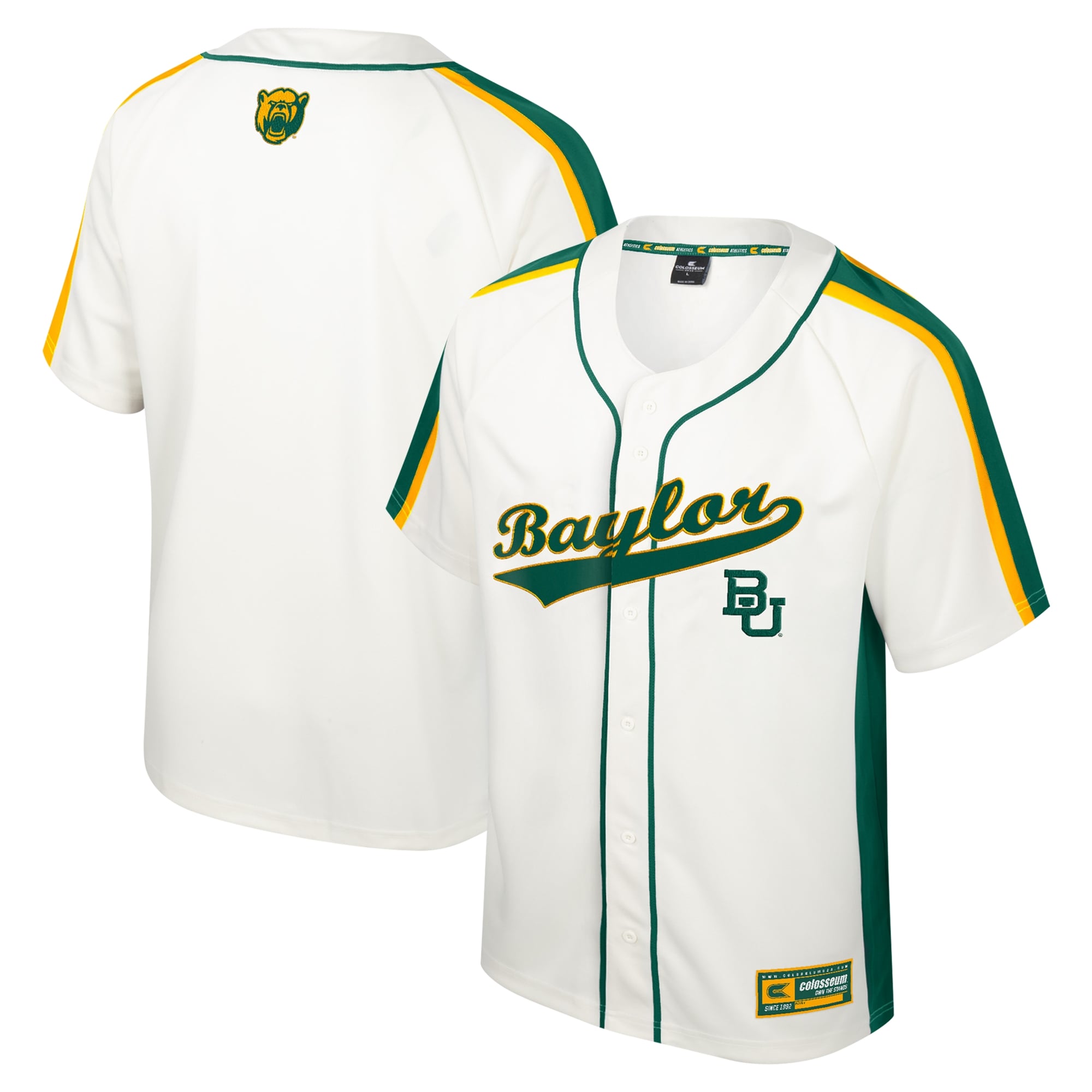 Baylor Bears Ruth Button-Up Baseball Jersey Cream - front and back view