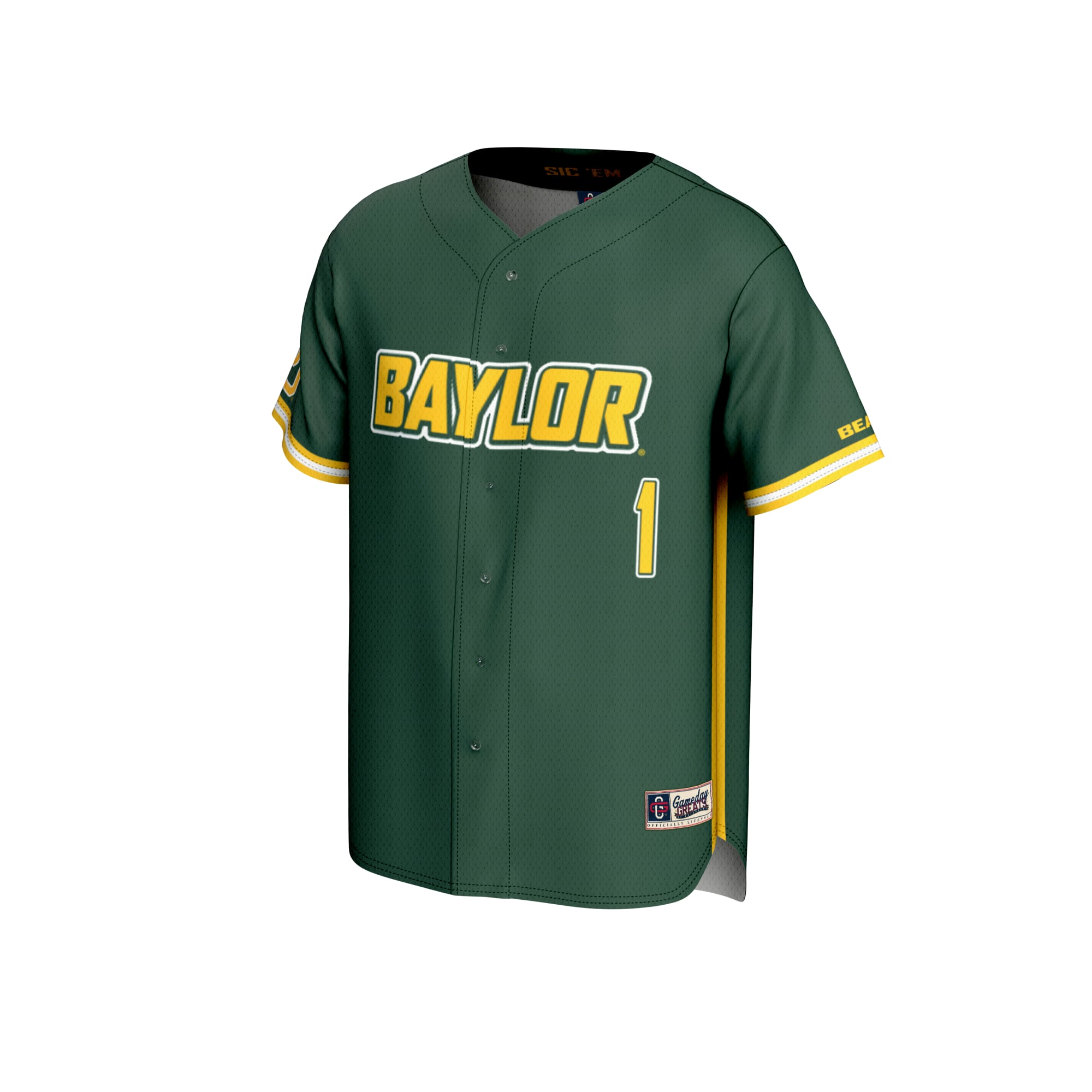 #1 Baylor Bears Unisex Lightweight Baseball Fashion Jersey Green - front view