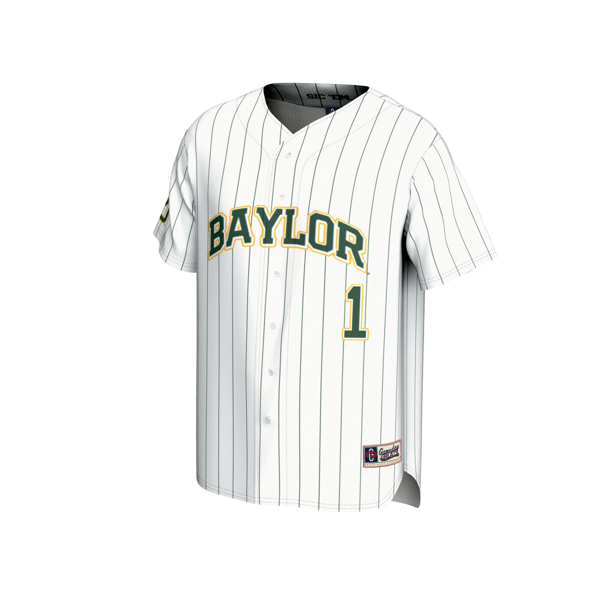 #1 Baylor Bears Unisex Lightweight Baseball Fashion Jersey White - front view