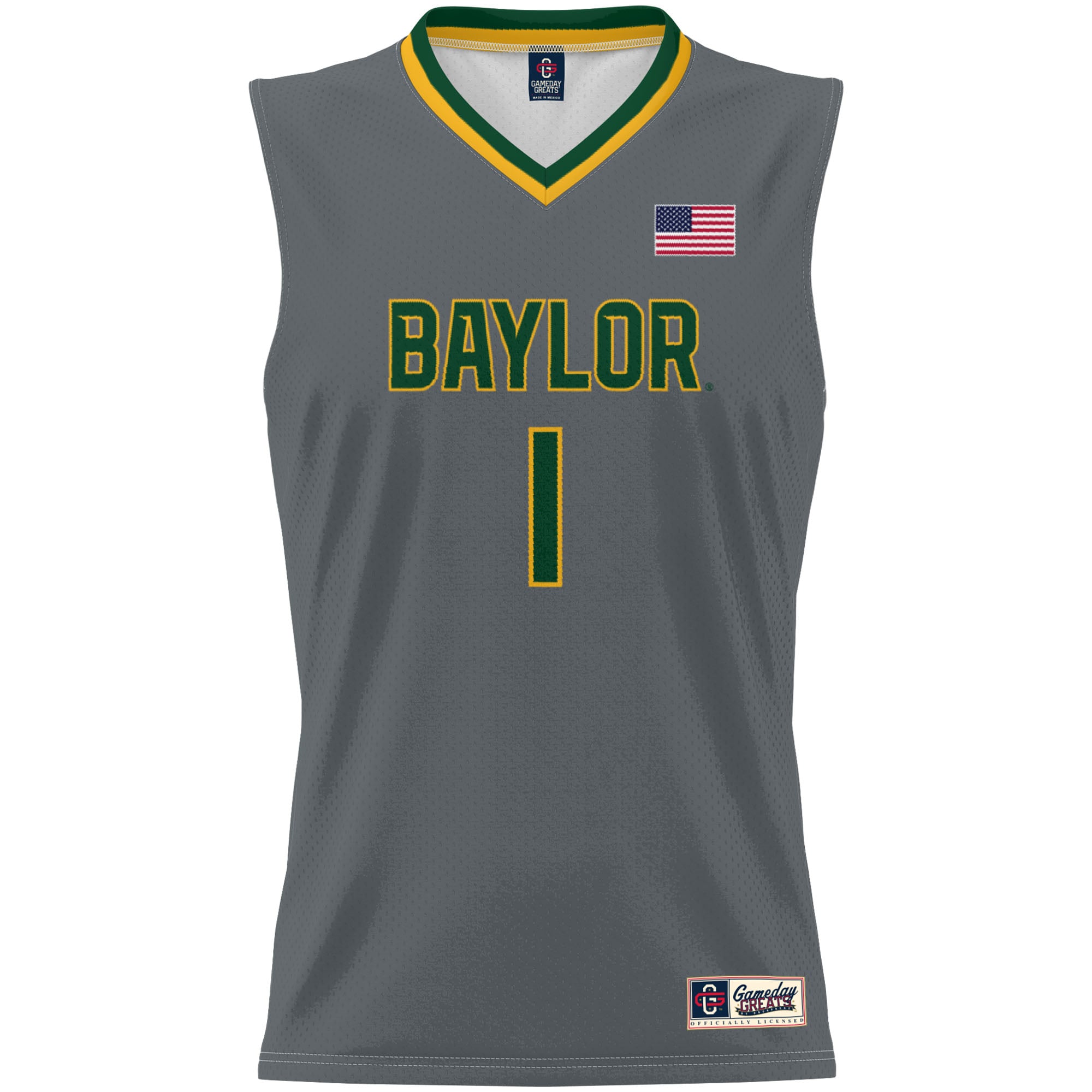 #1 Baylor Bears Unisex Lightweight Basketball Jersey Gray - front view
