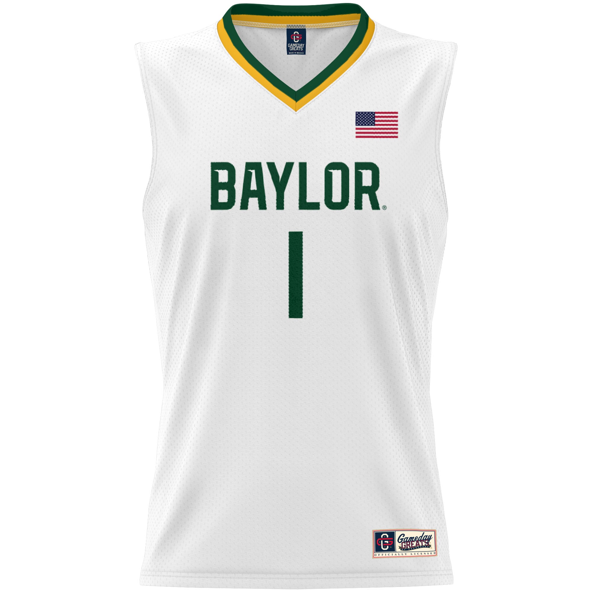 #1 Baylor Bears Unisex Lightweight Basketball Jersey White - front view