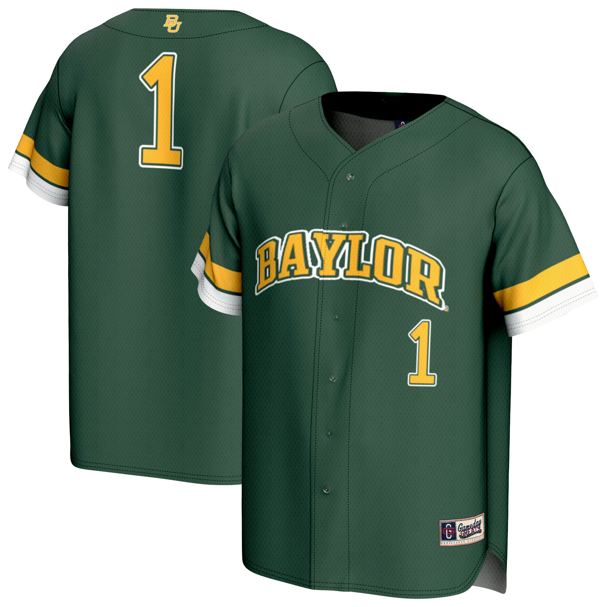 #1 Baylor Bears Unisex Lightweight Collegiate Baseball Fashion Jersey Green - front and back view