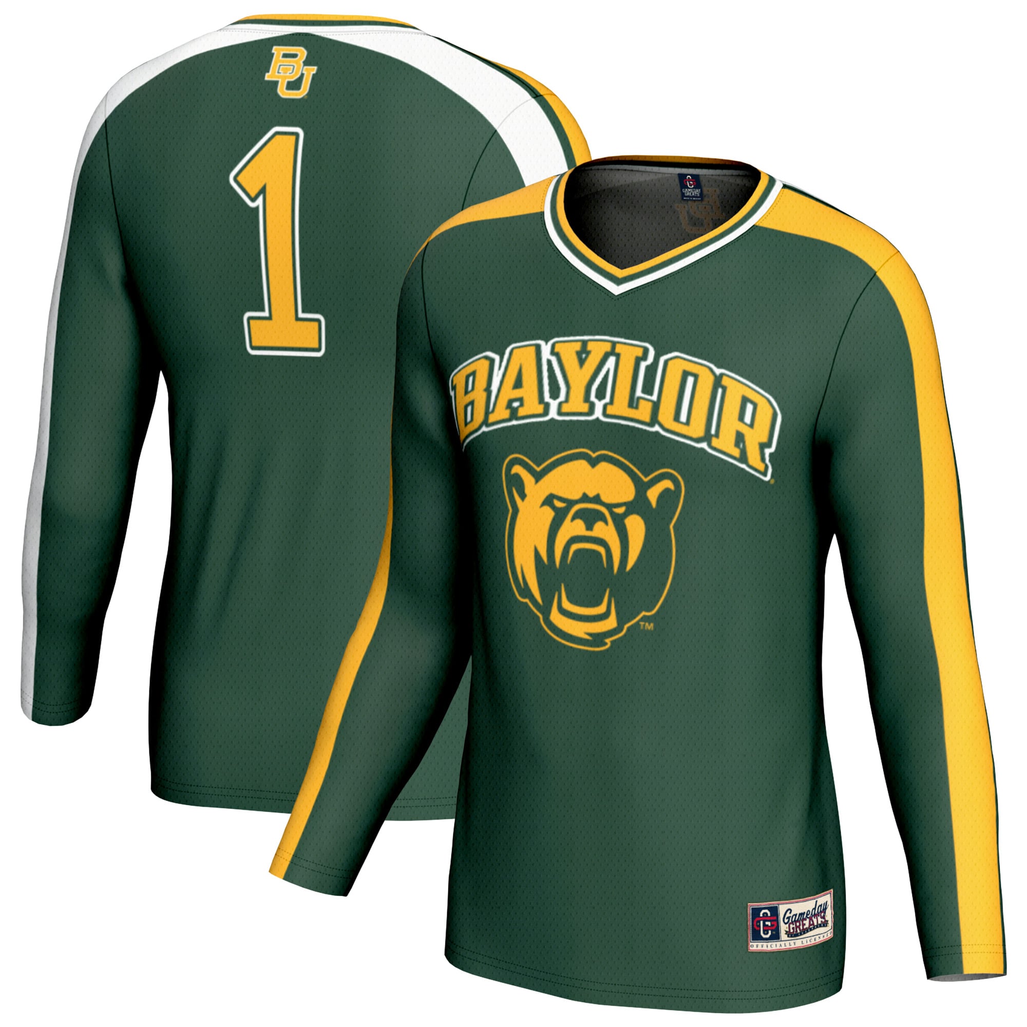 #1 Baylor Bears Unisex Lightweight Volleyball Fashion Jersey Green - front and back view
