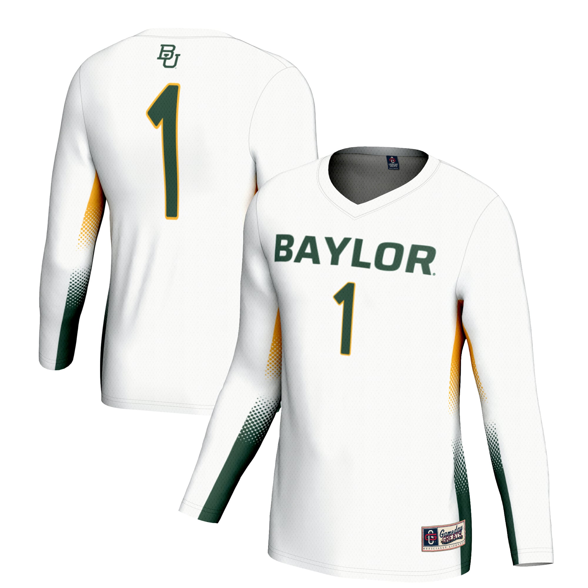 #1 Baylor Bears Unisex Lightweight Volleyball Jersey White - front and back view