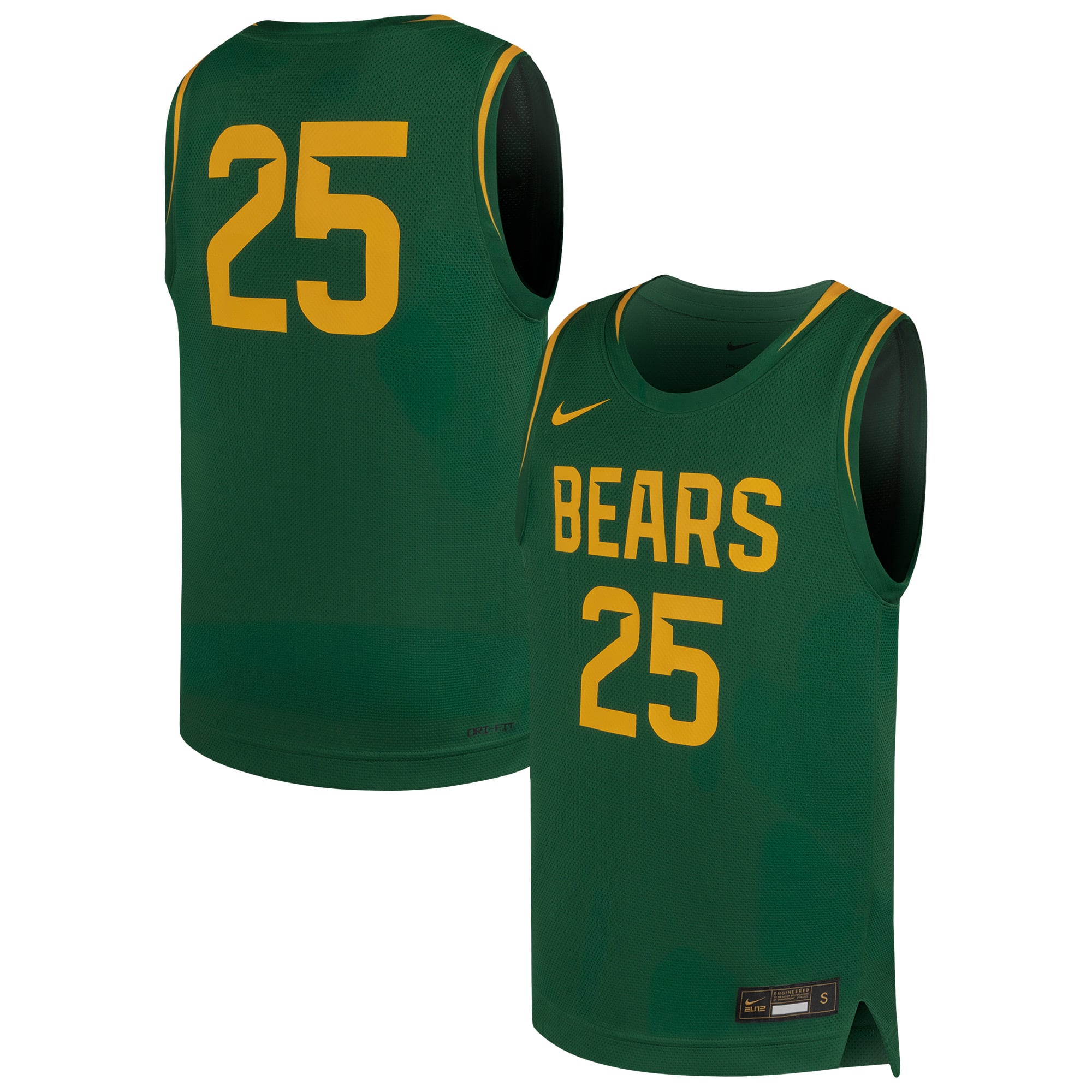 #25 Baylor Bears Youth Basketball Jersey Forest Green - front and back view