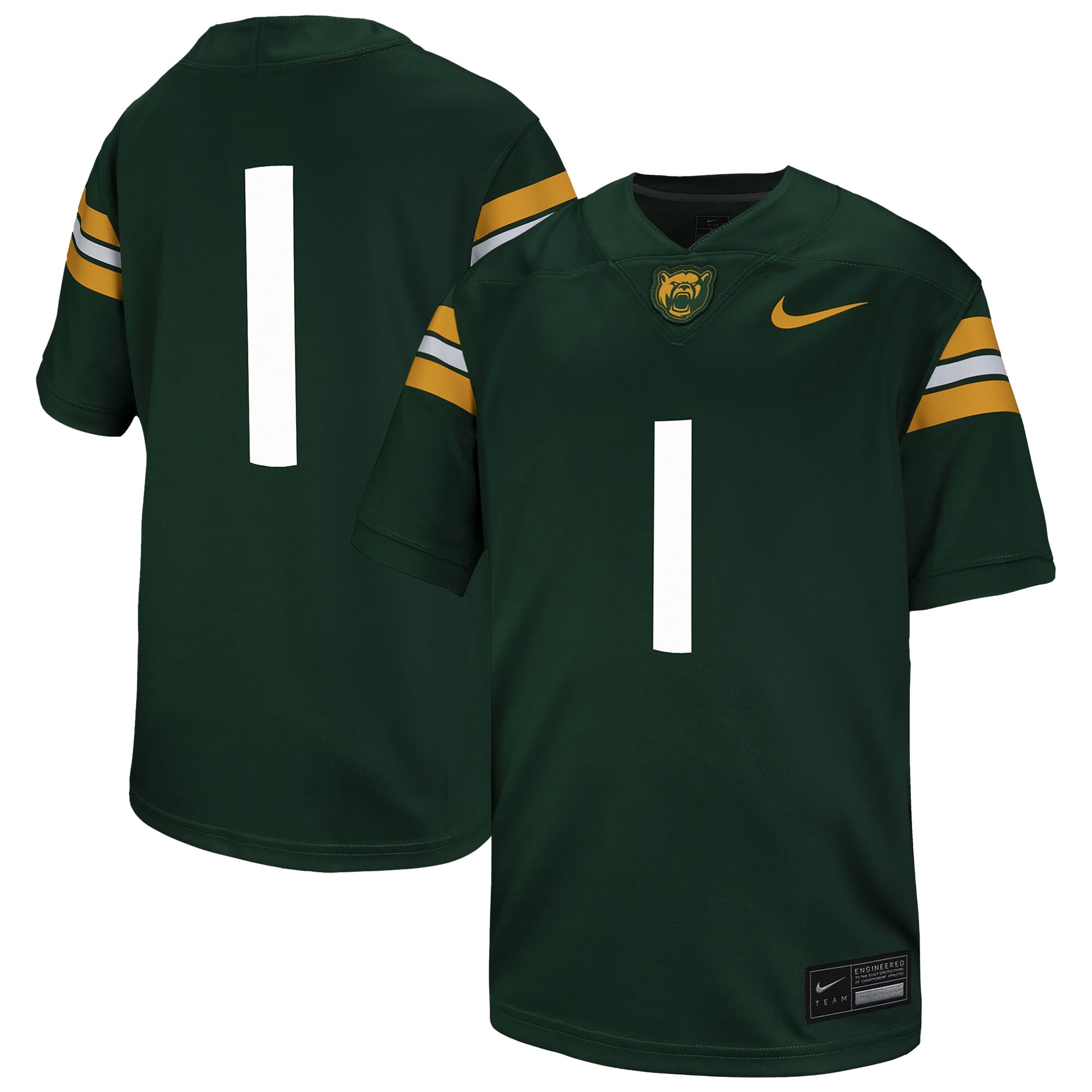 #1 Baylor Bears Youth Football Jersey Green - front and back view
