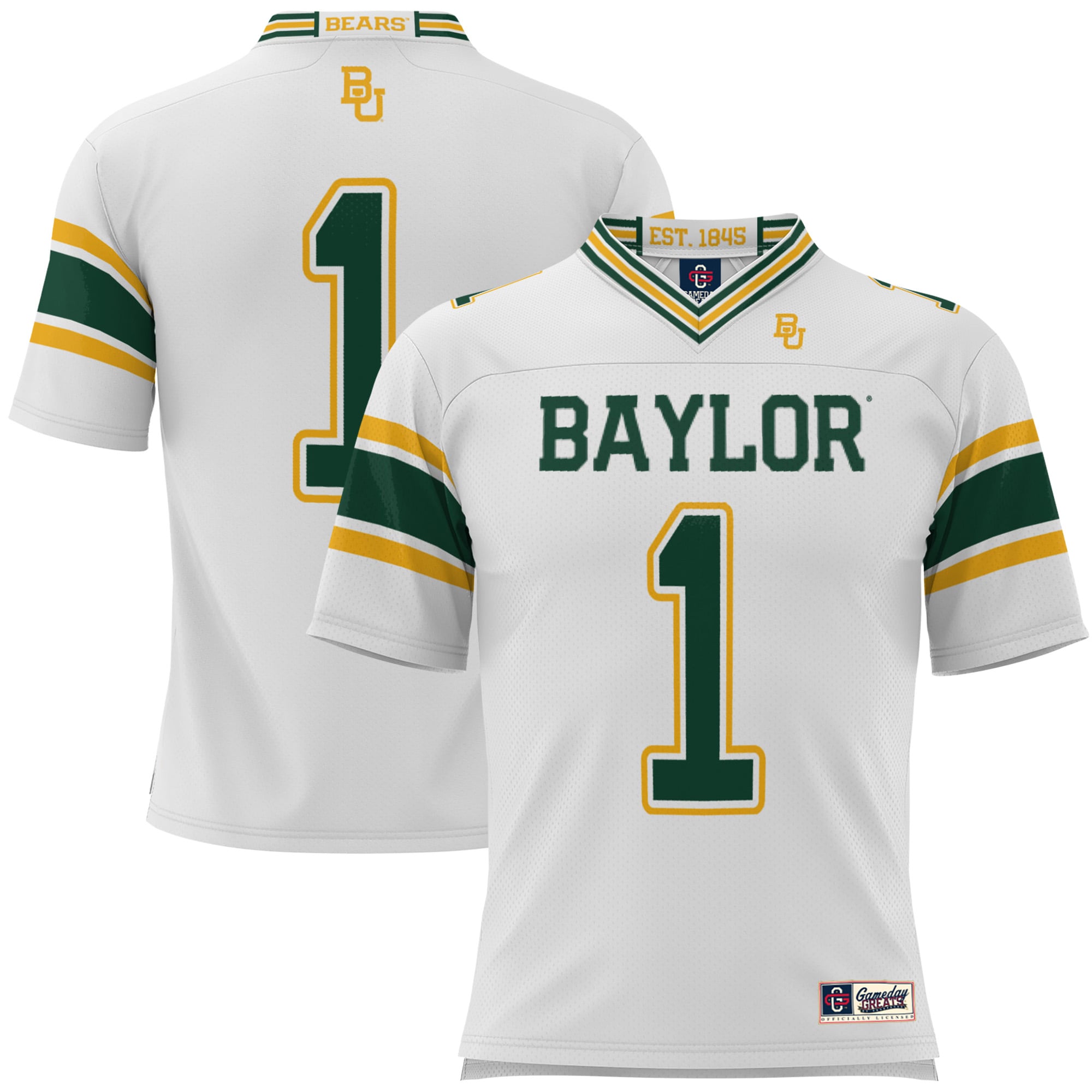 #1 Baylor Bears Youth Football Jersey White - front and back view