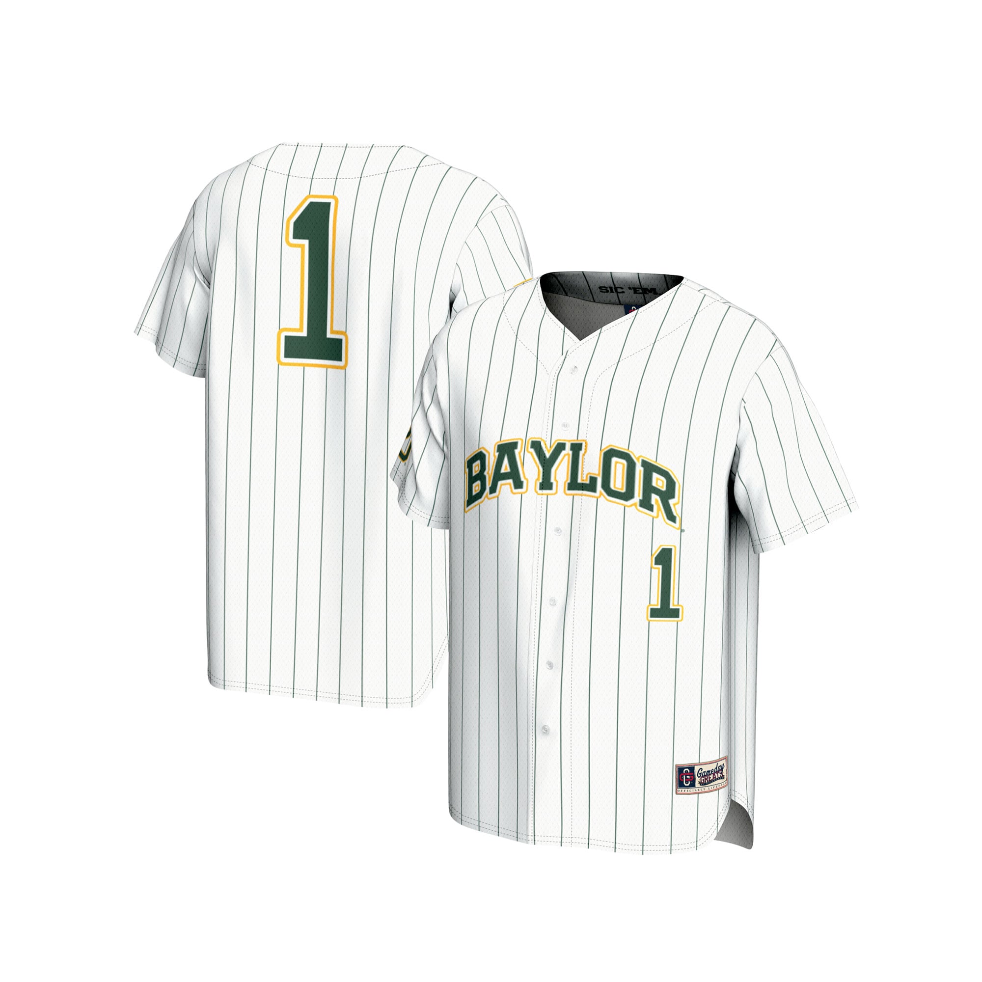#1 Baylor Bears Youth Lightweight Baseball Fashion Jersey White - front and back view