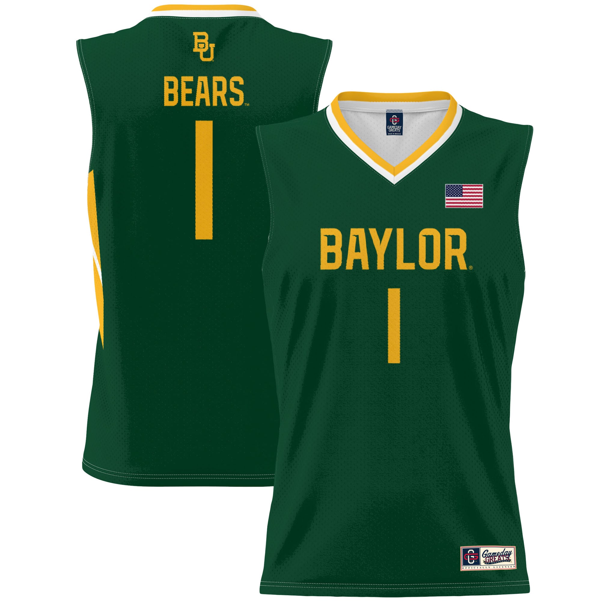 #1 Baylor Bears Youth Lightweight Basketball Jersey Green - front and back view