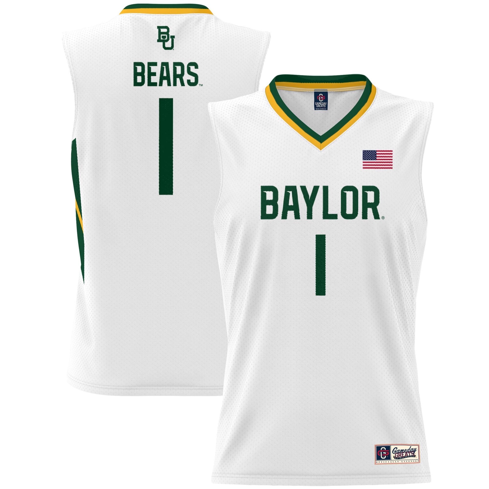 #1 Baylor Bears Youth Lightweight Basketball Jersey White - front and back view