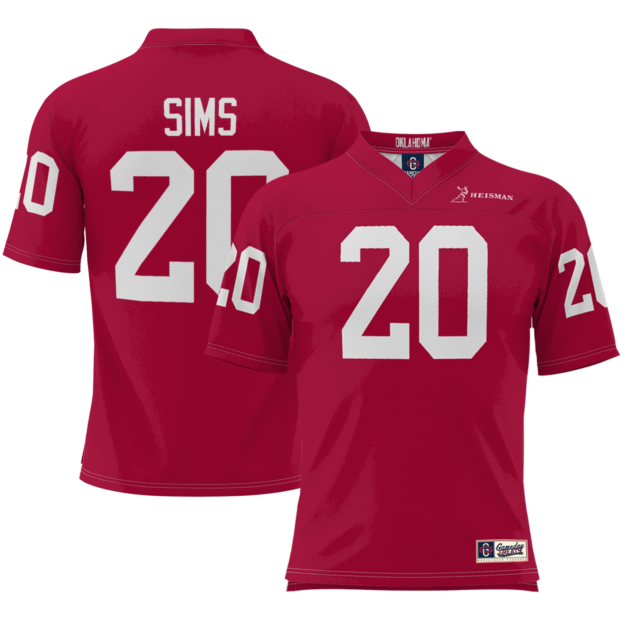 Billy Sims Oklahoma Sooners Heisman Football Jersey Crimson - front and back view