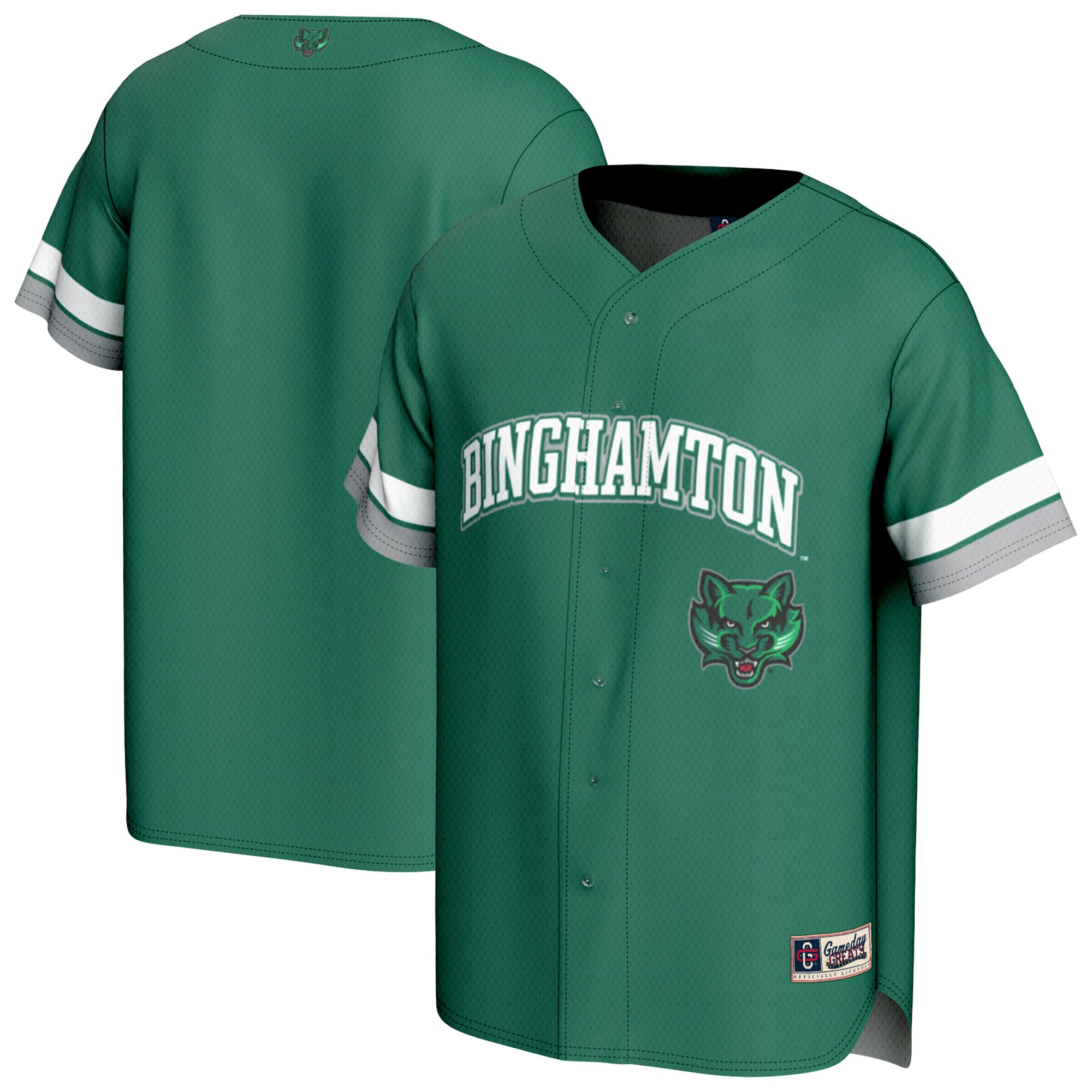 Binghamton Bearcats Spirit Baseball Jersey Green - front and back view