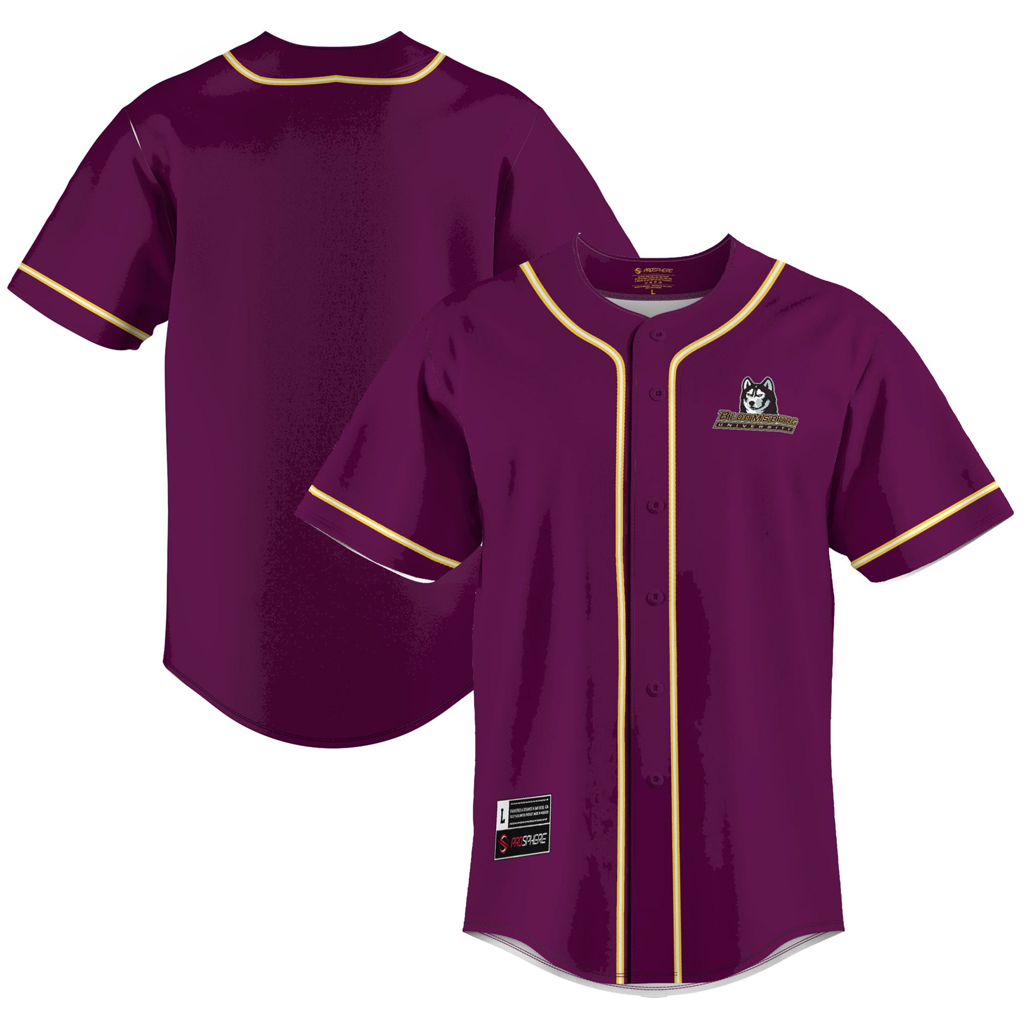 Bloomsburg Huskies Lightweight Baseball Jersey Maroon - front and back view