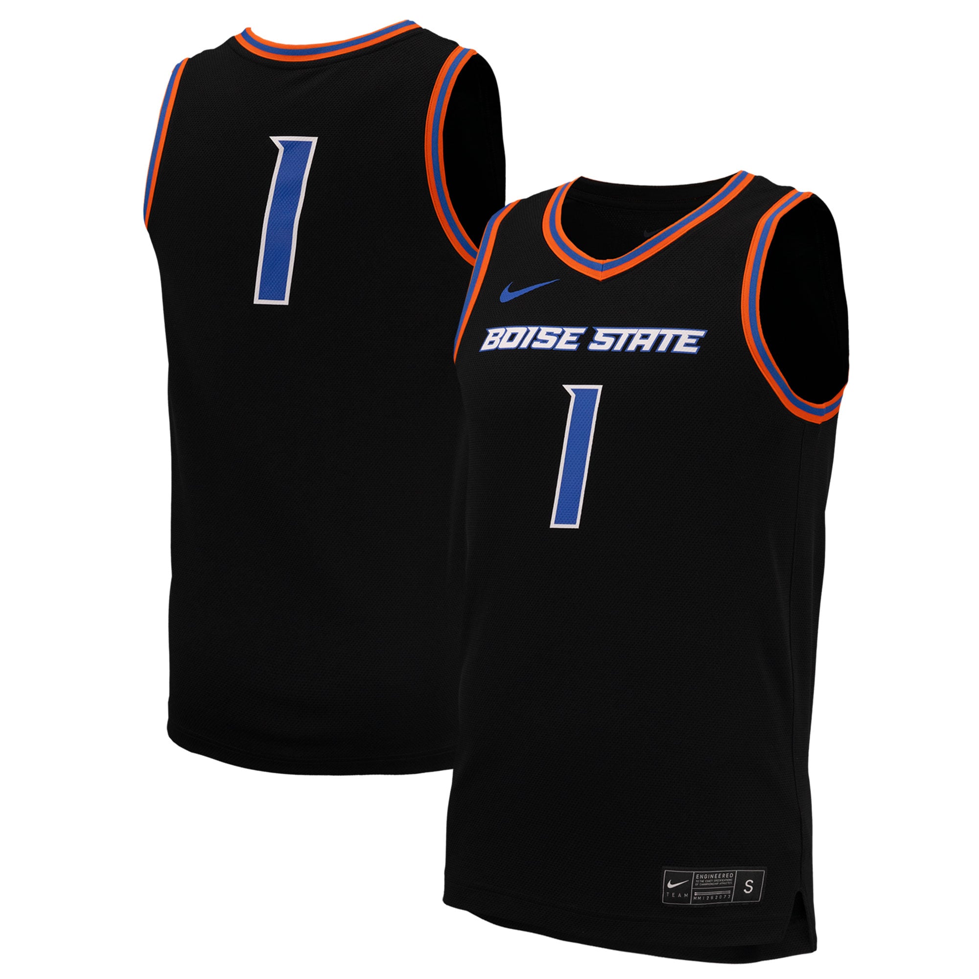 #1 Boise State Broncos Basketball Jersey Black - front and back view