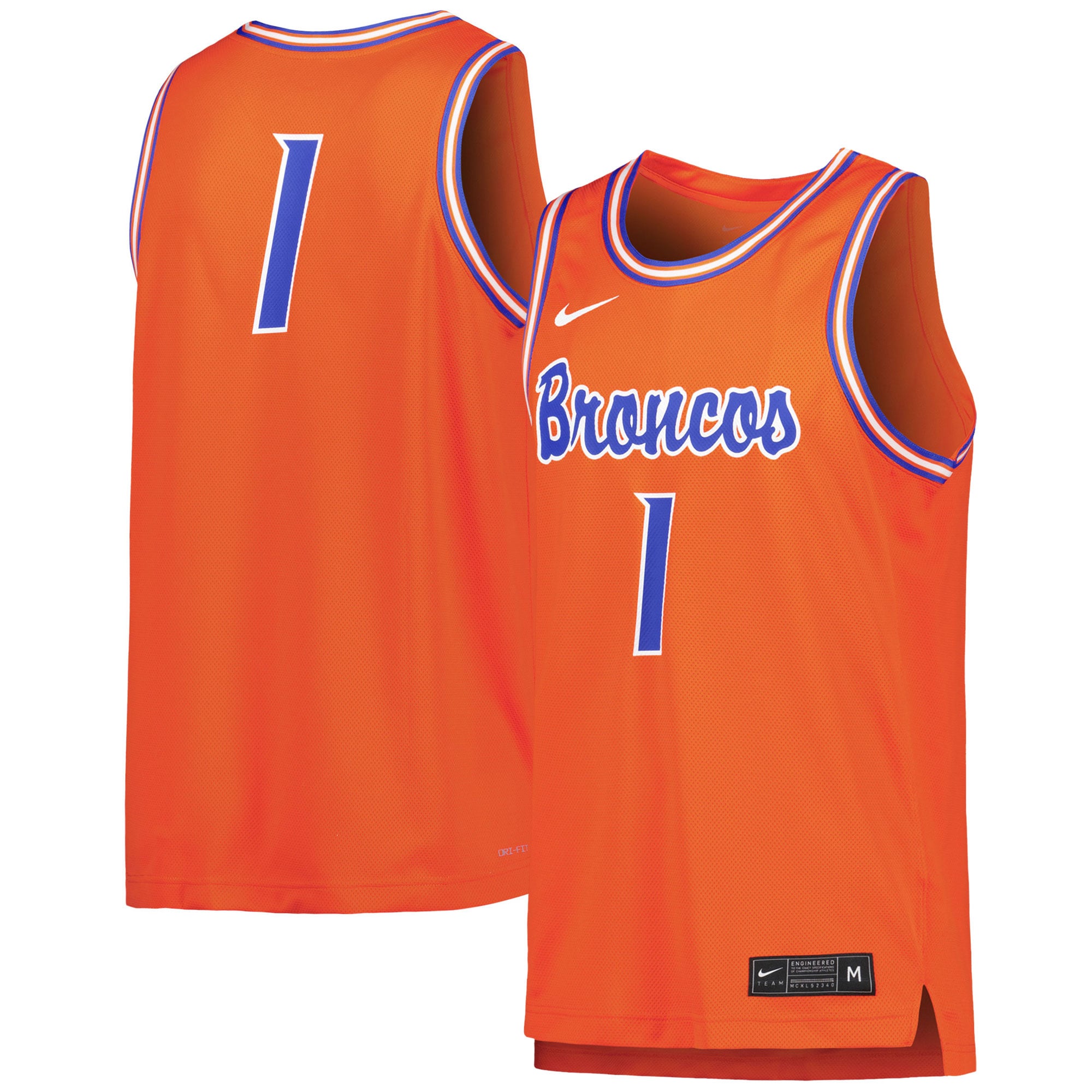 #1 Boise State Broncos Basketball Jersey Orange - front and back view