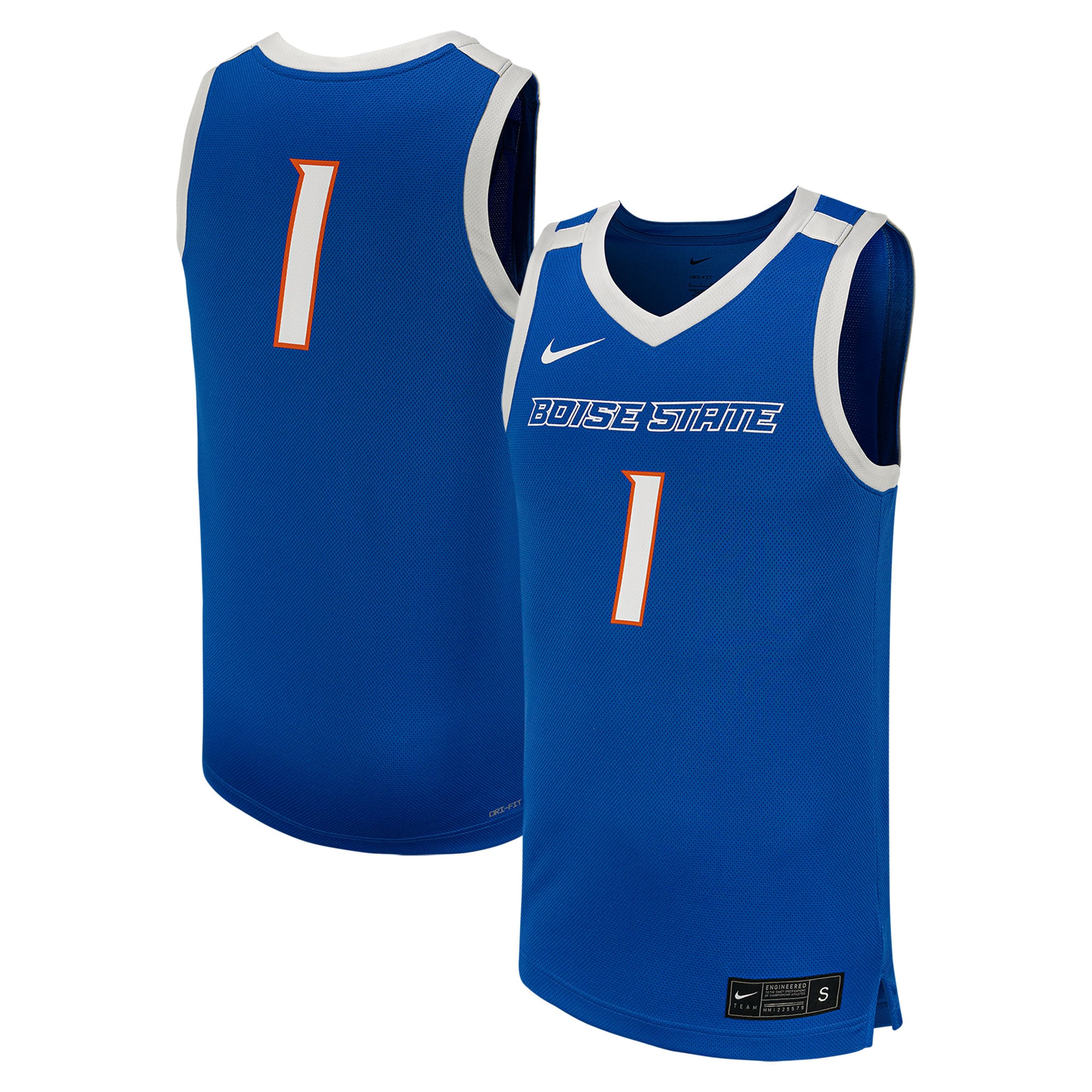 #1 Boise State Broncos Basketball Jersey Royal - front and back view