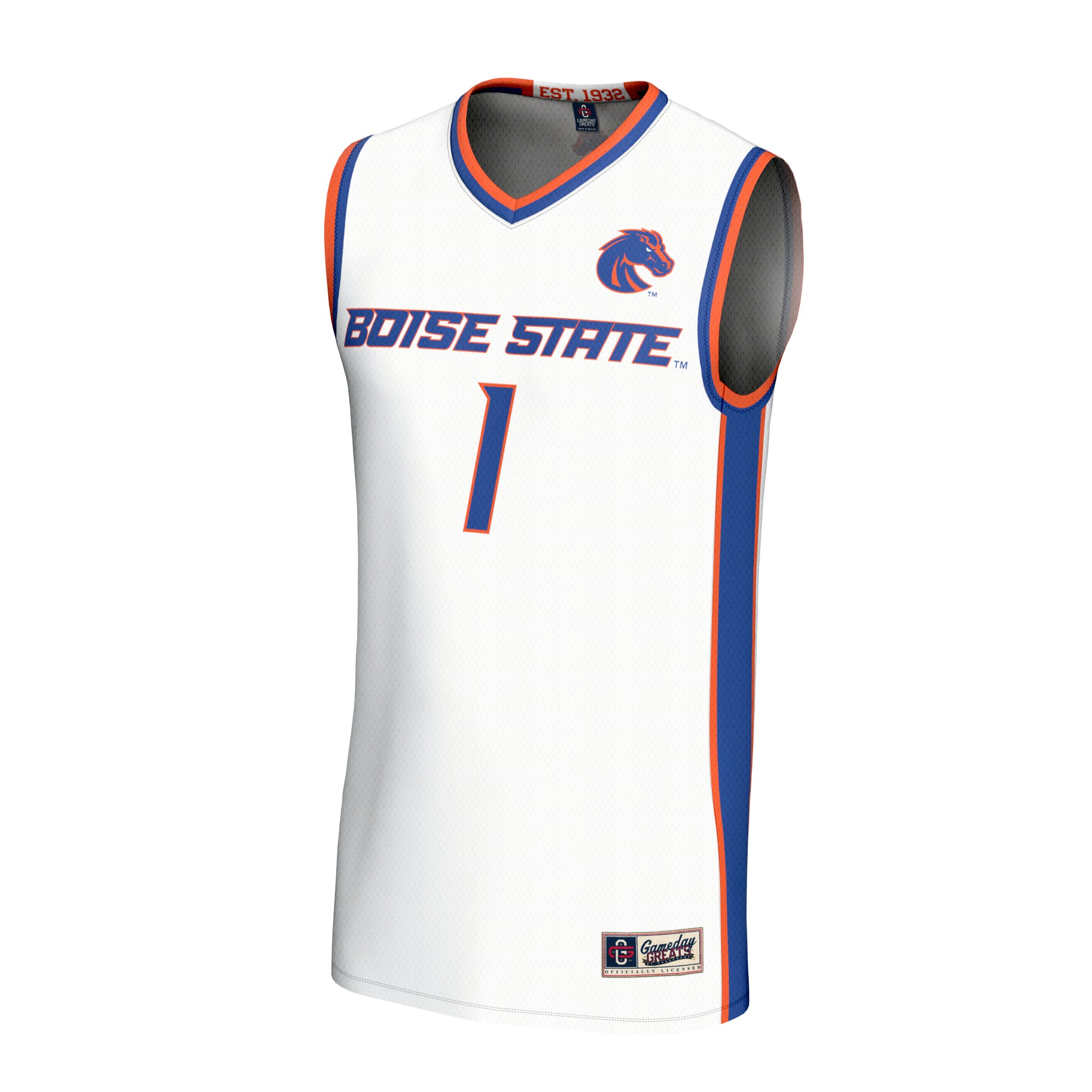 Boise State Broncos Youth Lightweight Collegiate Basketball Fashion Jersey White - front view
