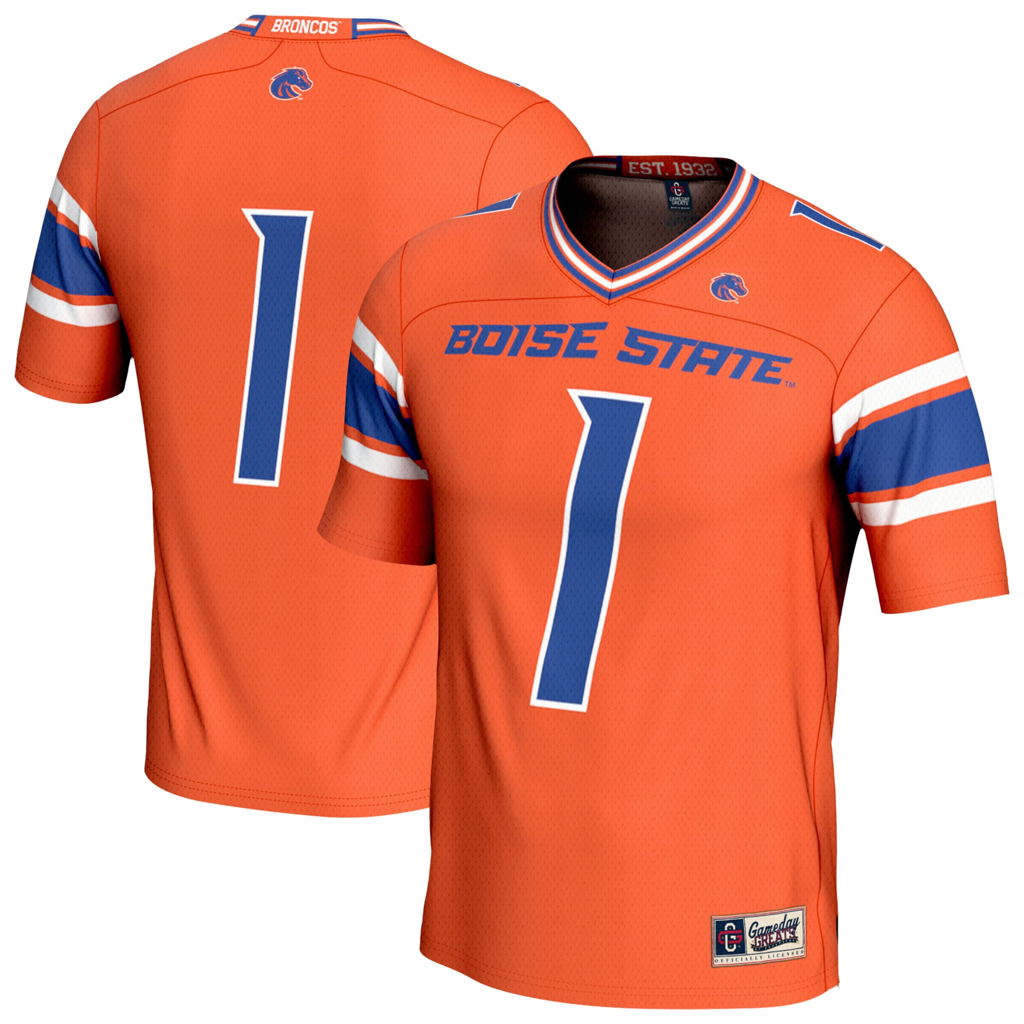 Boise State Broncos Unisex Collegiate Football Lightweight Fashion Jersey - front and back view