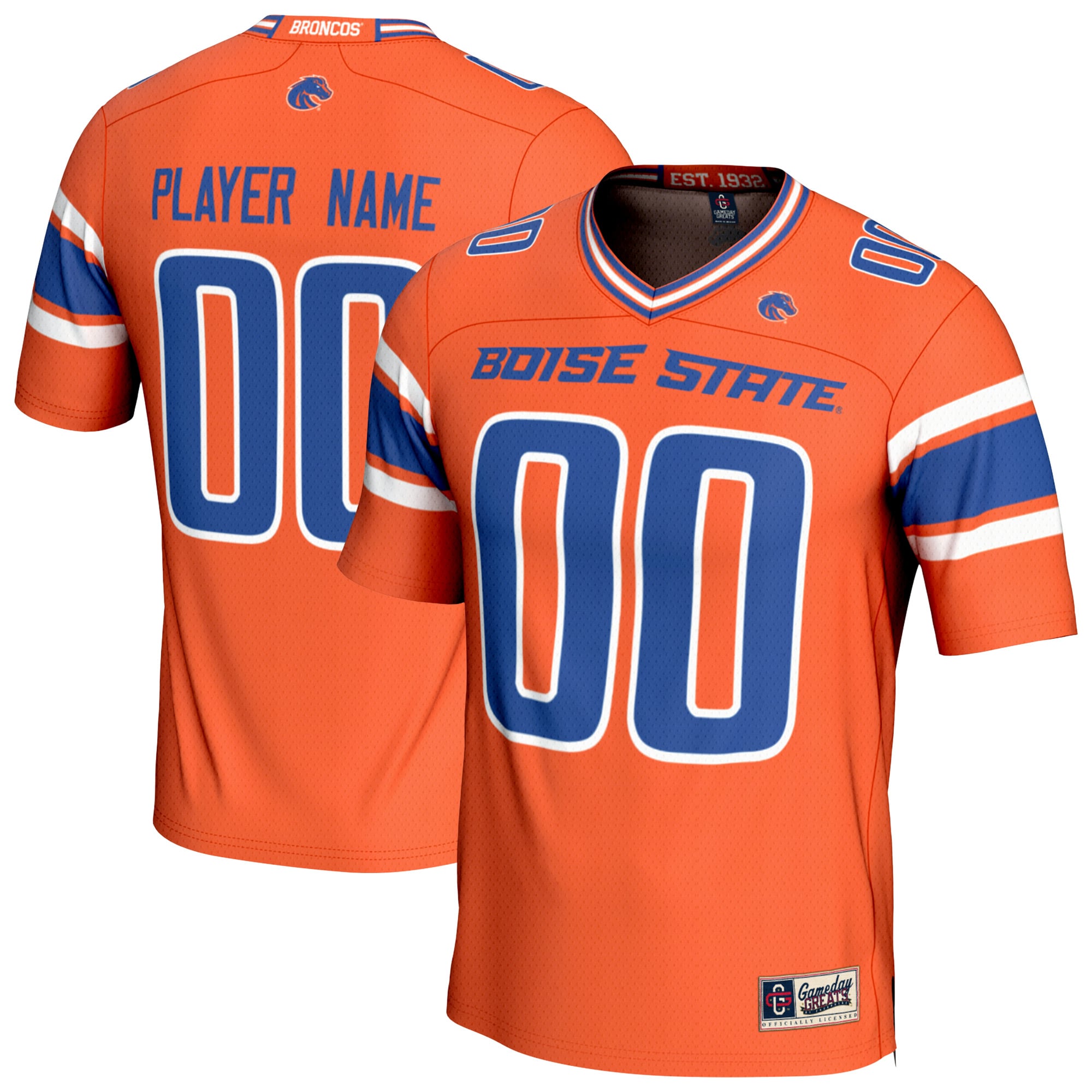 Boise State Broncos Unisex Lightweight Collegiate Football Fashion Jersey - front and back view