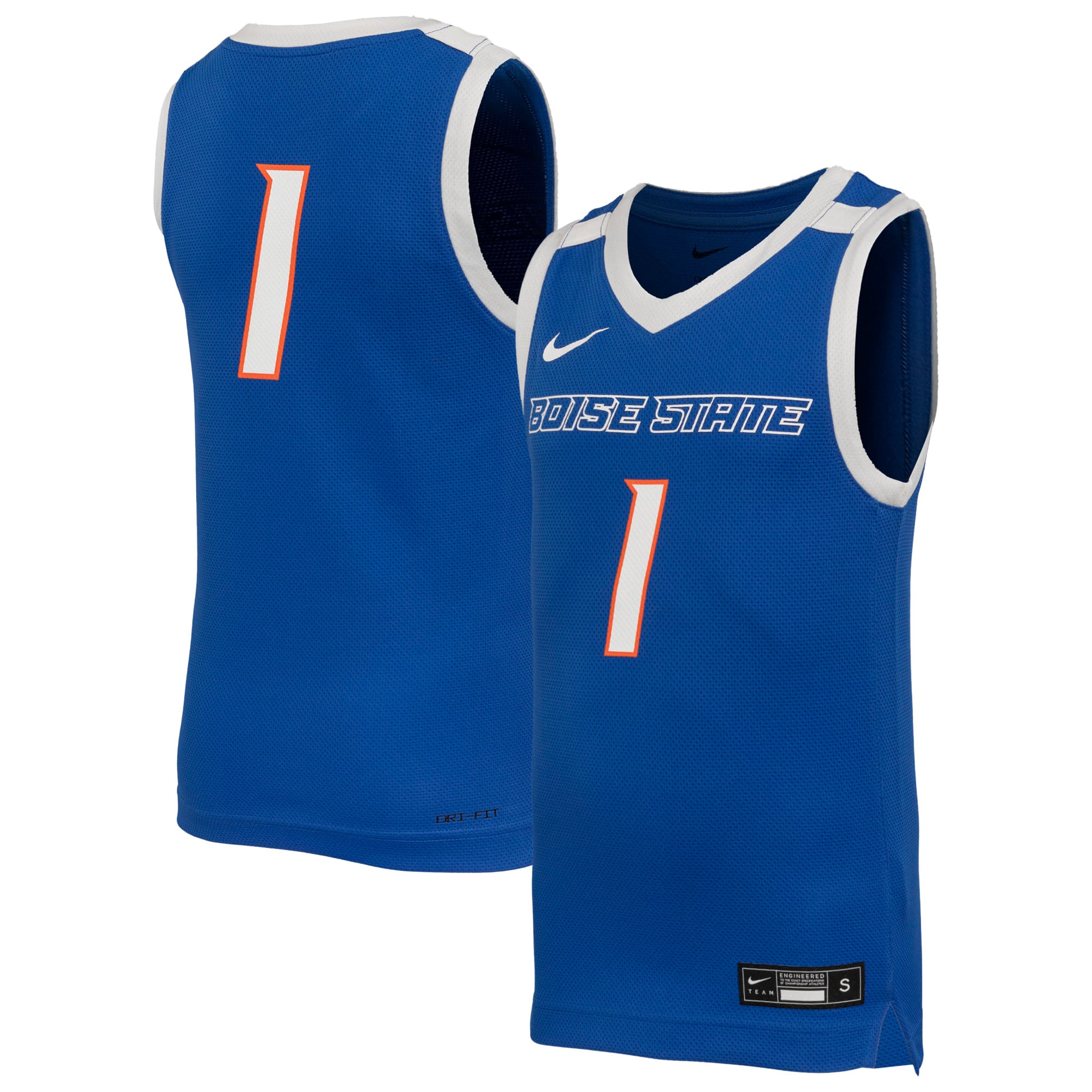 #1 Boise State Broncos Youth Basketball Jersey Royal - front and back view