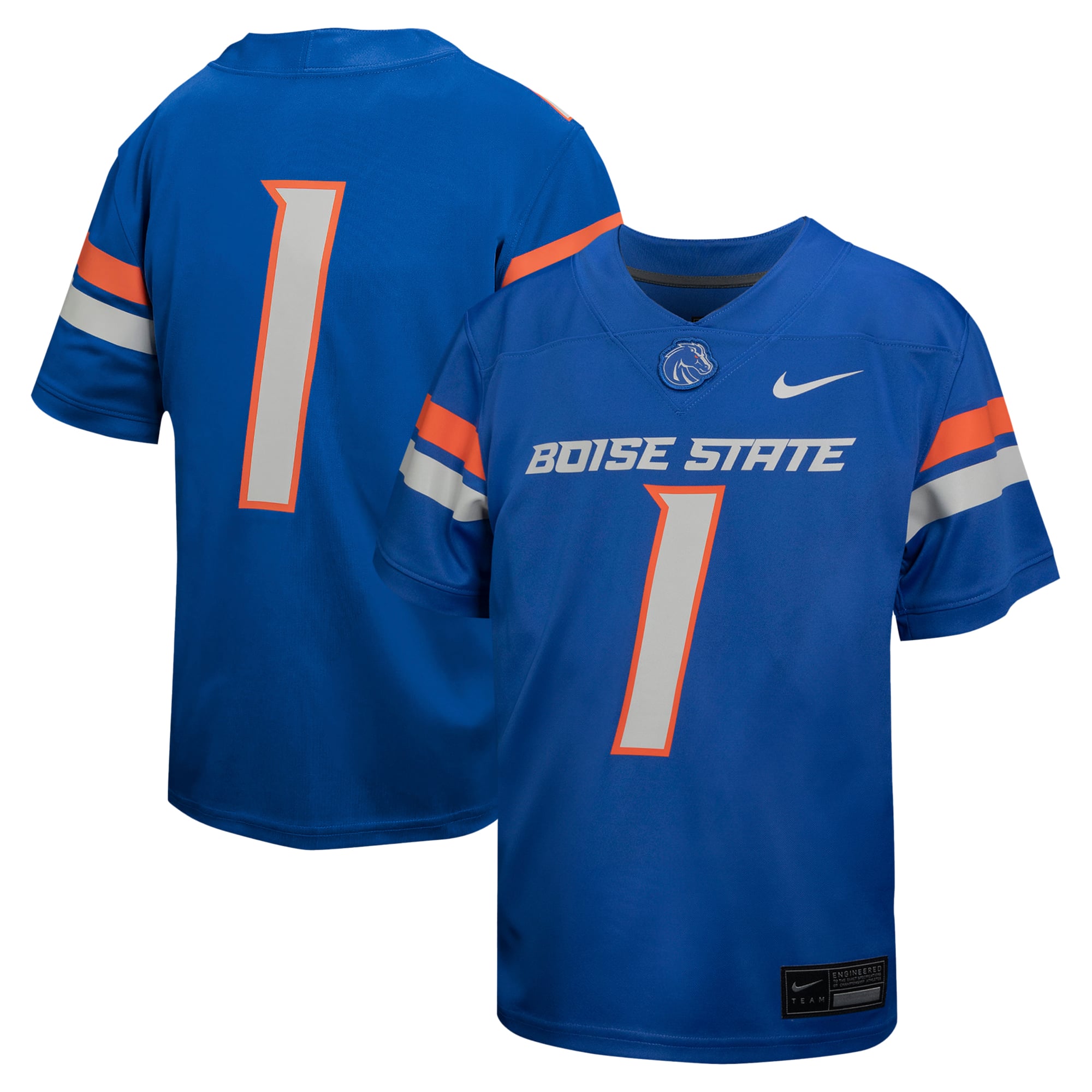 #1 Boise State Broncos Youth Football Jersey Royal - front and back view