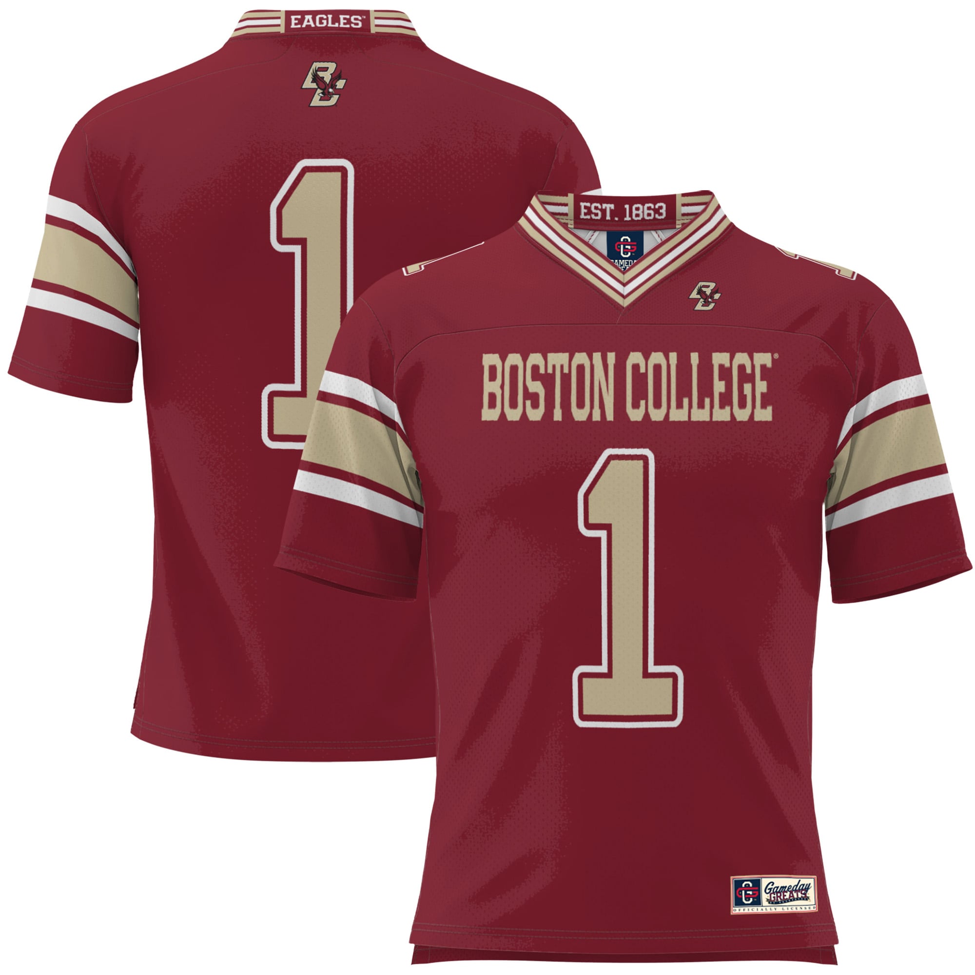#1 Boston College Eagles Youth Football Jersey Maroon - front view