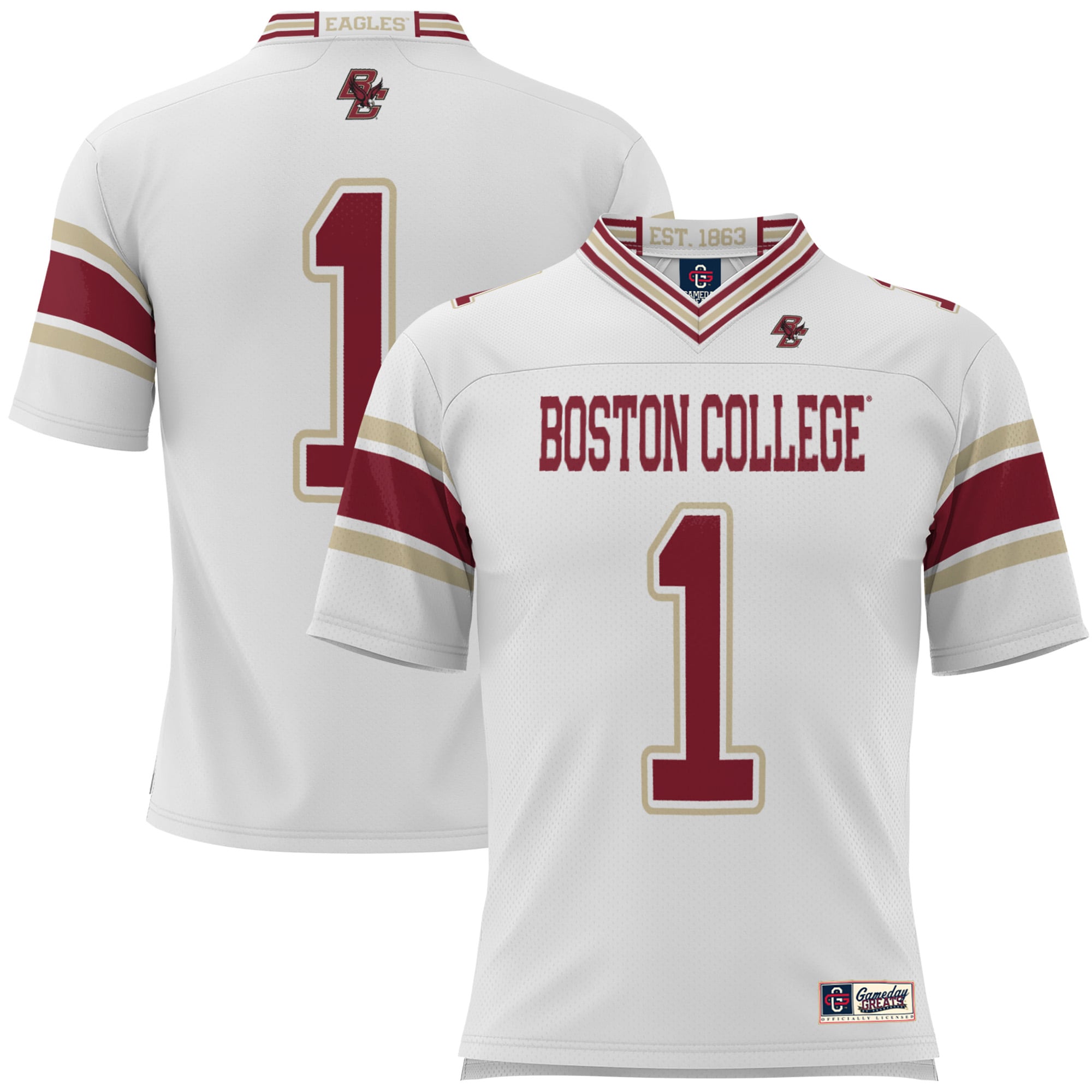 #1 Boston College Eagles Football Jersey White - front and back view