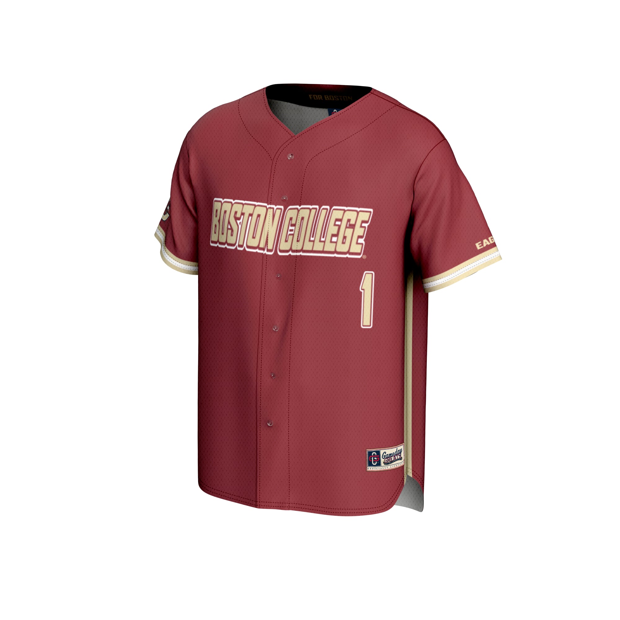#1 Boston College Eagles Lightweight Baseball Fashion Jersey - Maroon - front view