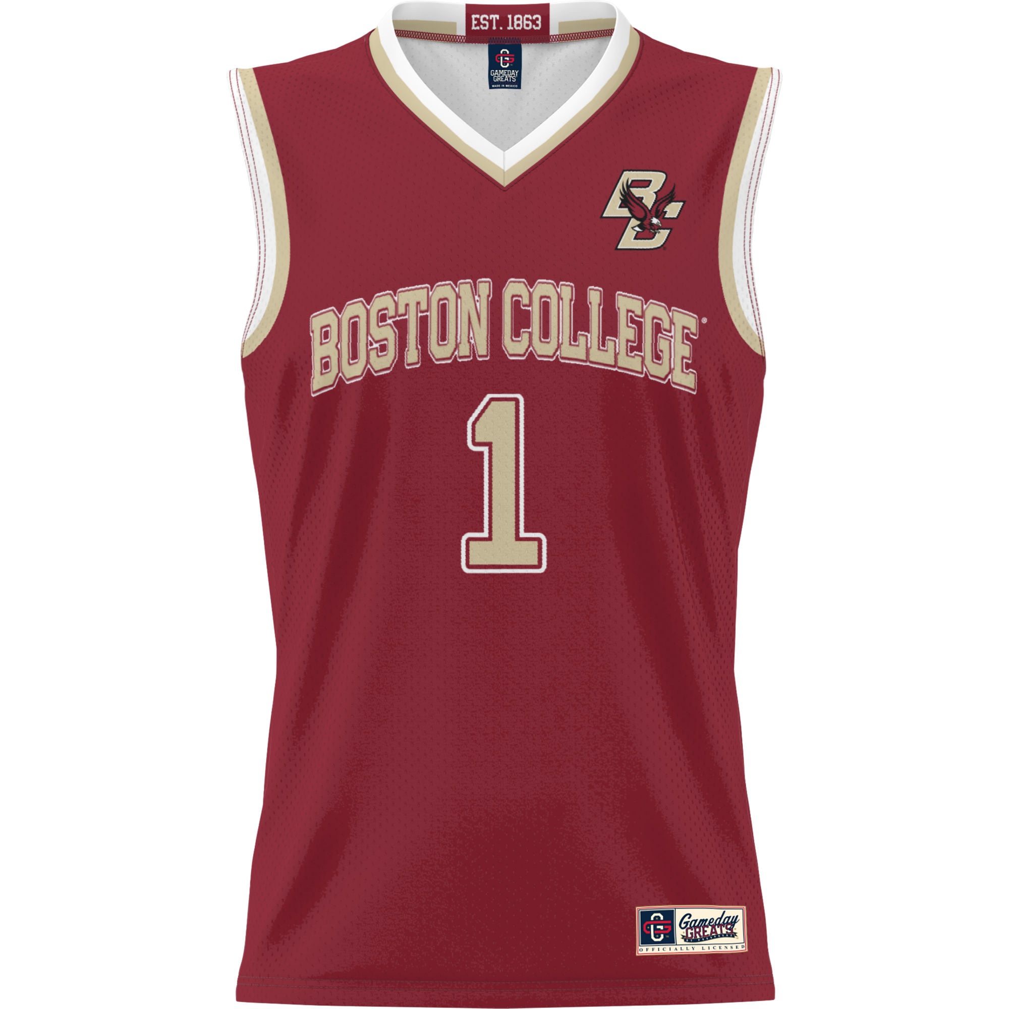 #1 Boston College Eagles Unisex Lightweight Basketball Jersey Cardinal - front view