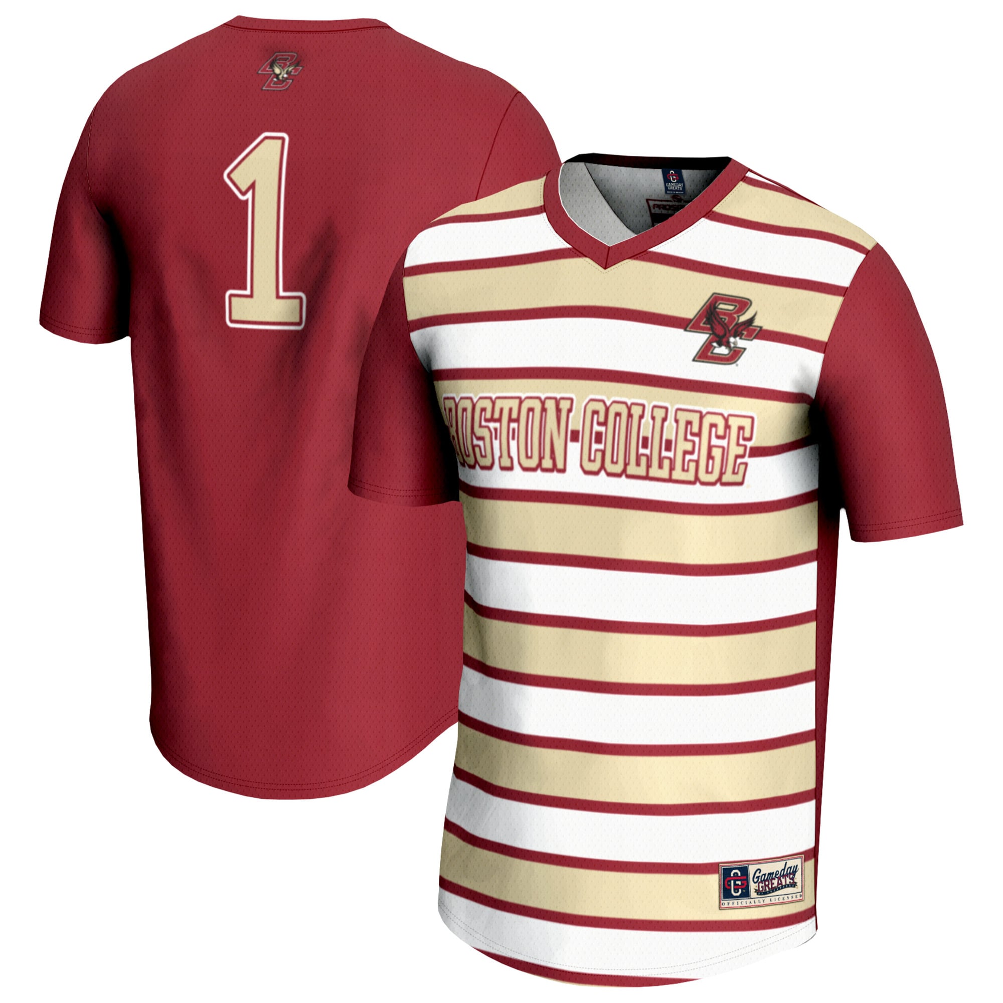 #1 Boston College Eagles Unisex Lightweight Soccer Fashion Jersey Maroon - front and back view