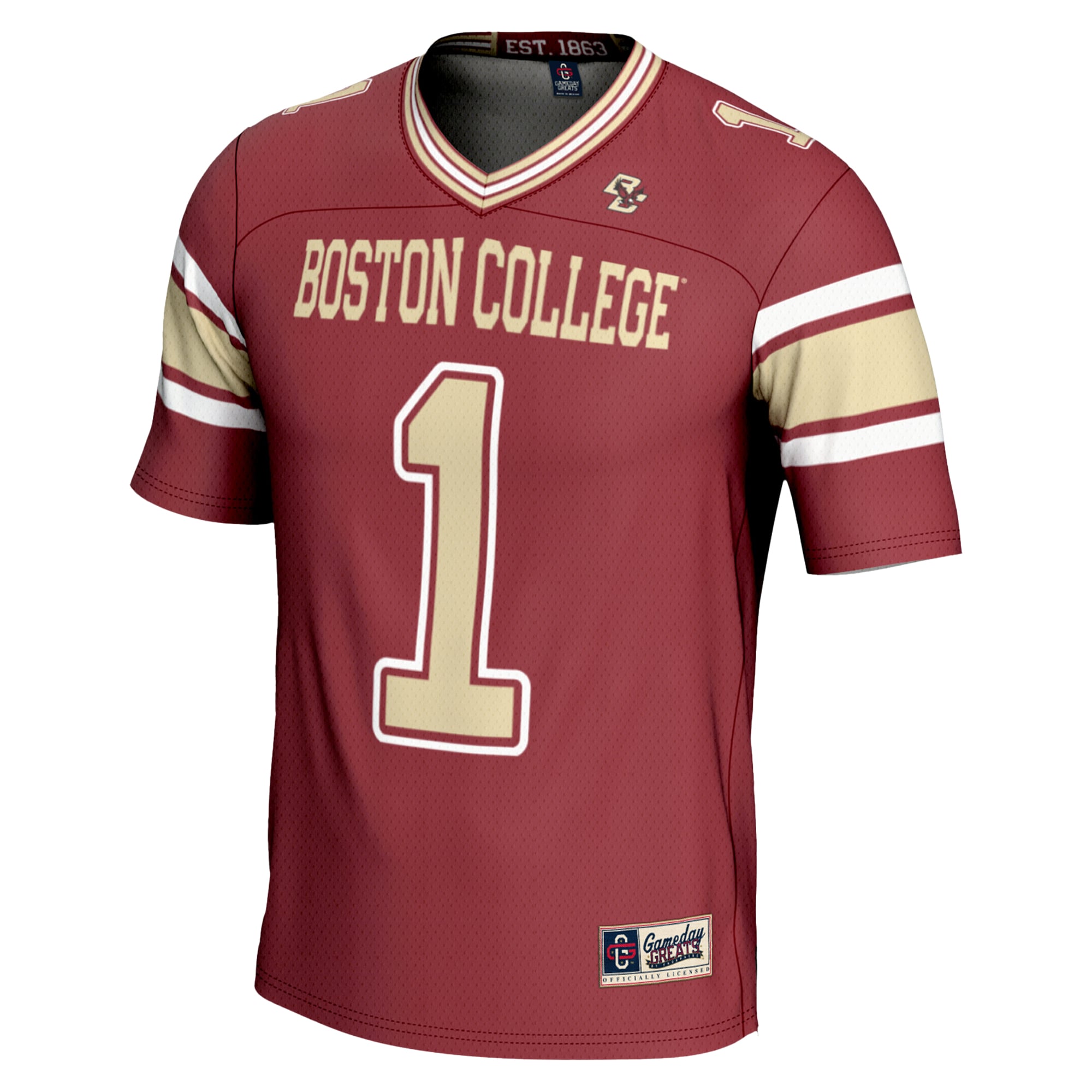 #1 Boston College Eagles Youth Football Jersey Maroon - back view