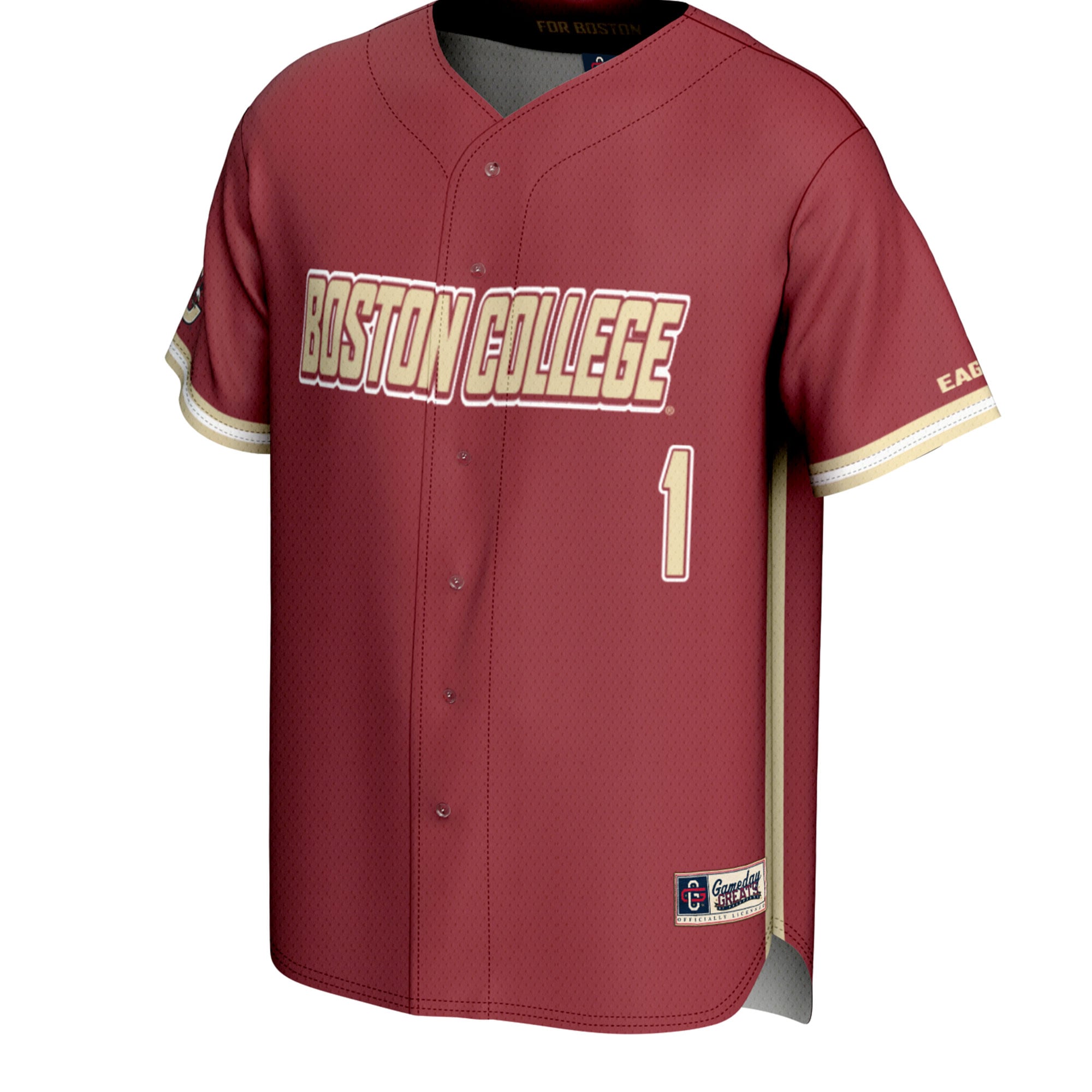 #1 Boston College Eagles Youth Lightweight Baseball Fashion Jersey - Maroon - front view