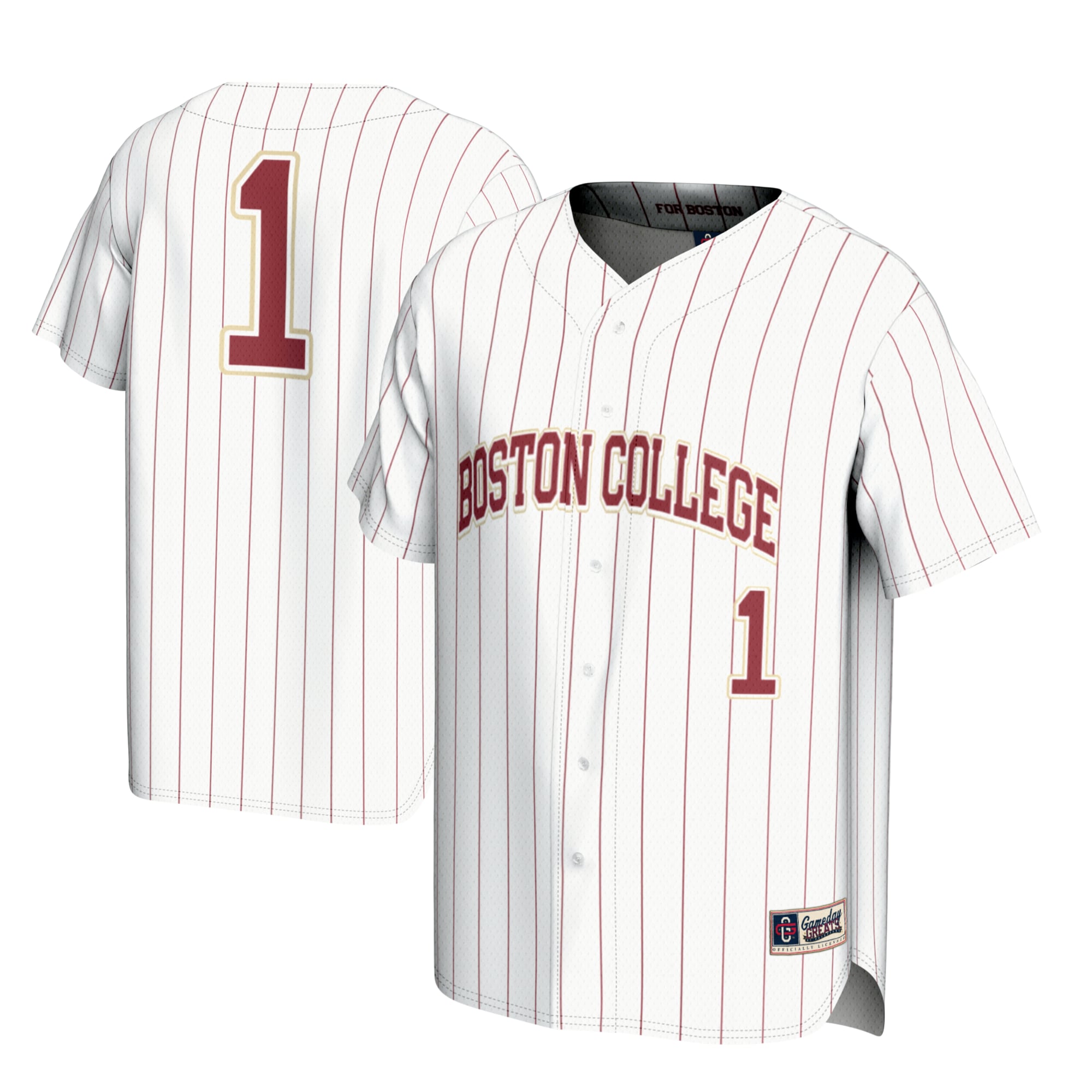 #1 Boston College Eagles Youth Lightweight Baseball Fashion Jersey White - front and back view